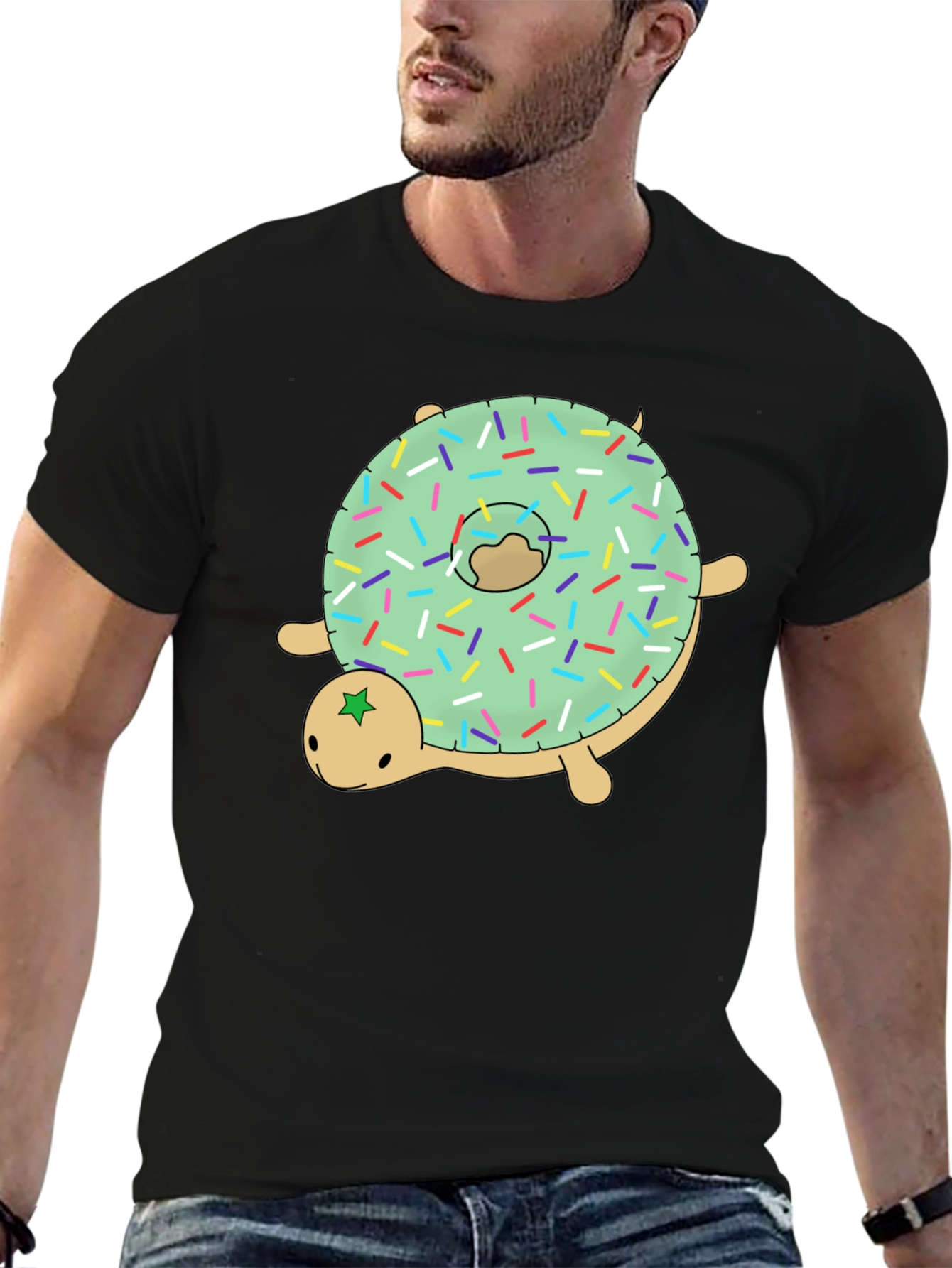 Black Donut Turtle Graphic Tee - Fun Novelty Shirt view 6
