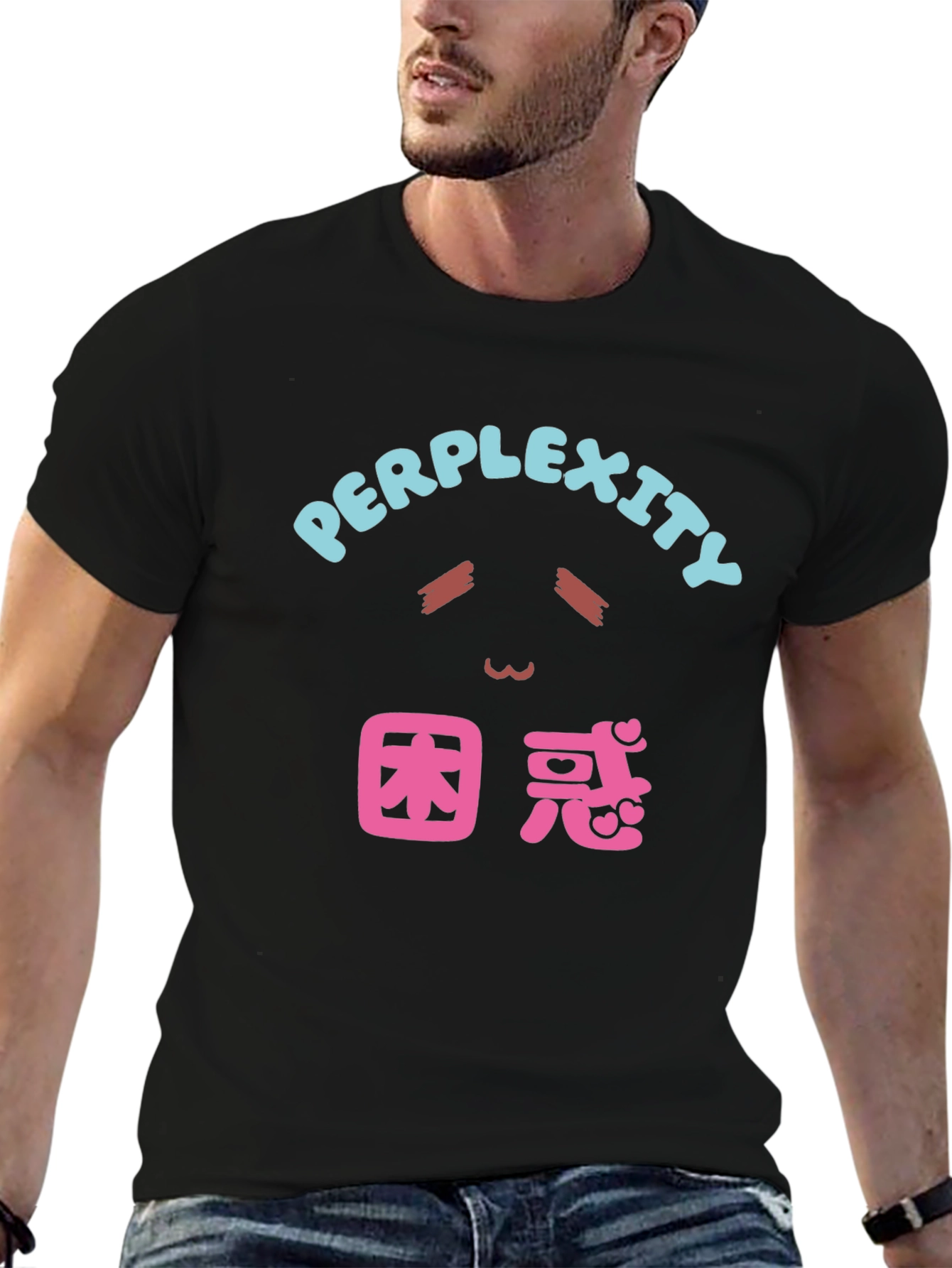 Black Perplexity Black T-Shirt with Anime Design view 6