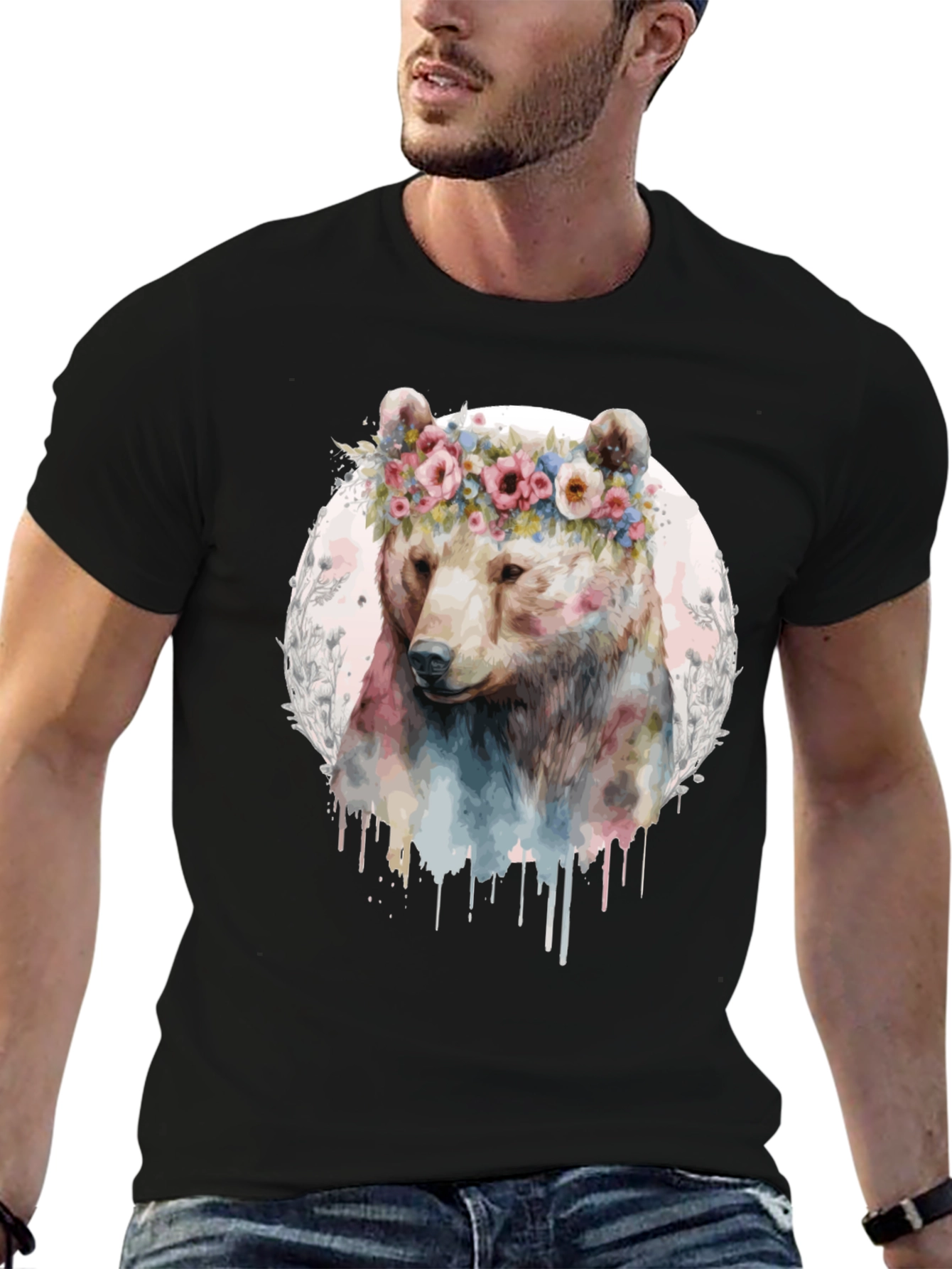 Black Bear with Flower Crown Graphic Tee view 6