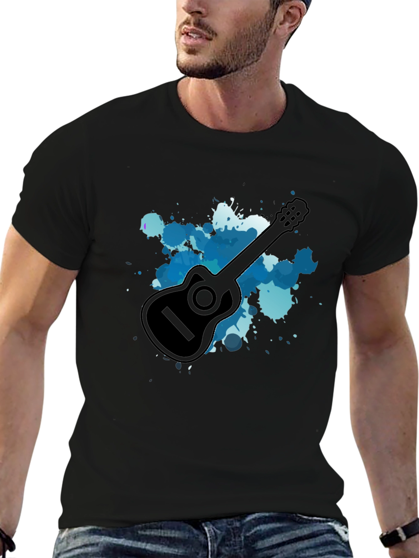 Black Guitar Graphic Black T-Shirt view 6