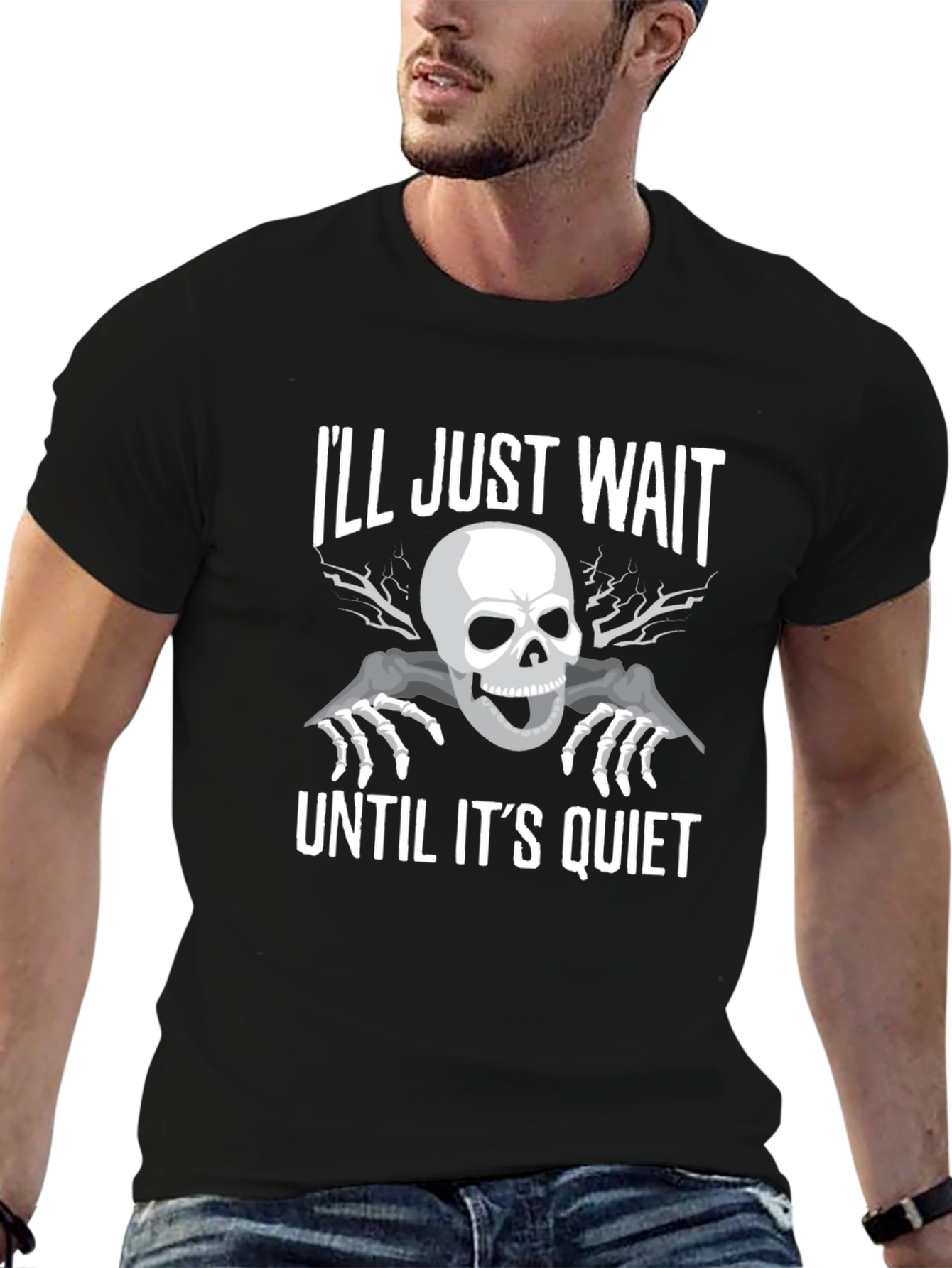 Black I'll Just Wait T-Shirt view 6