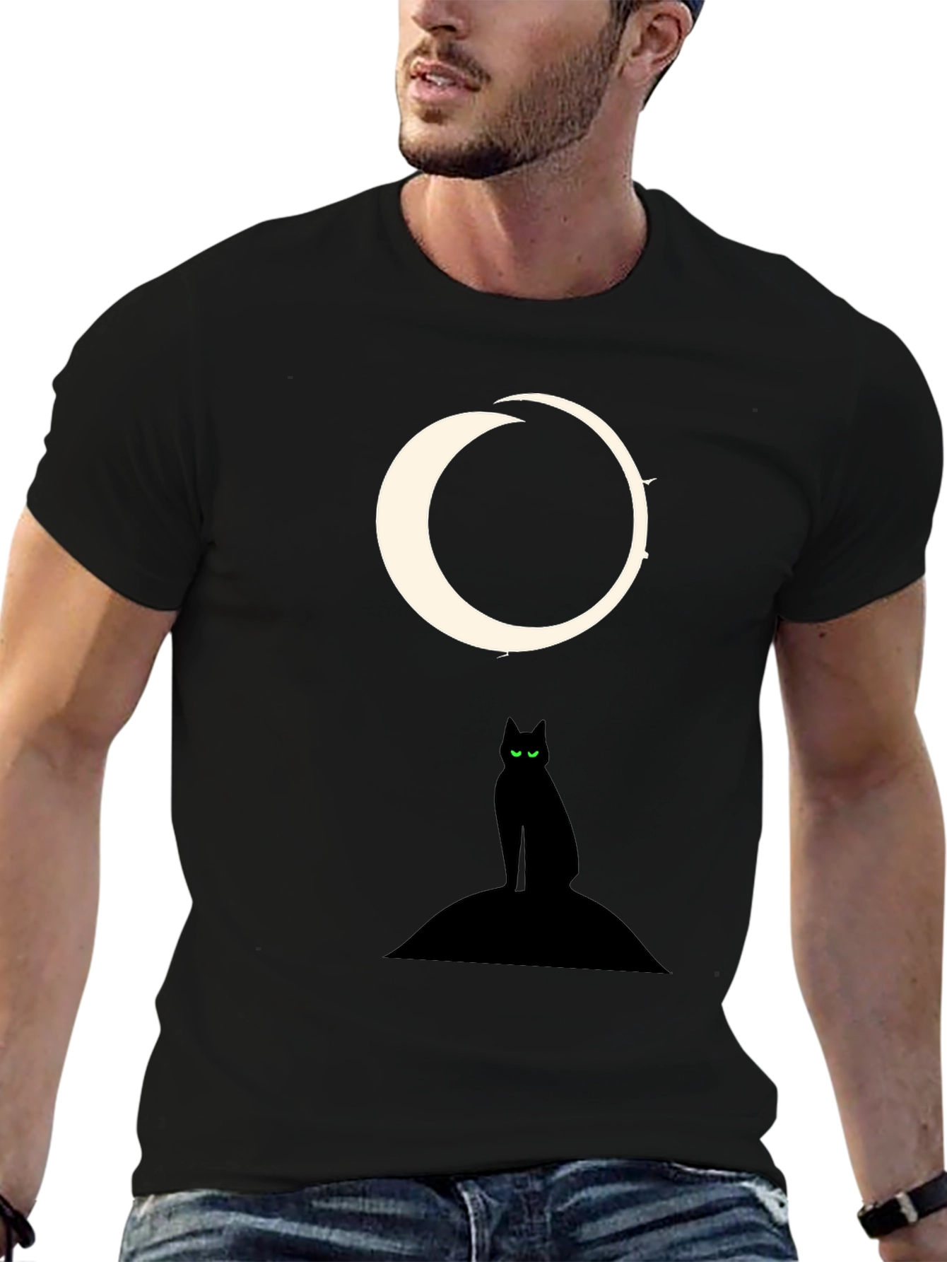 Black Black Cat Moon Graphic Tee view 6