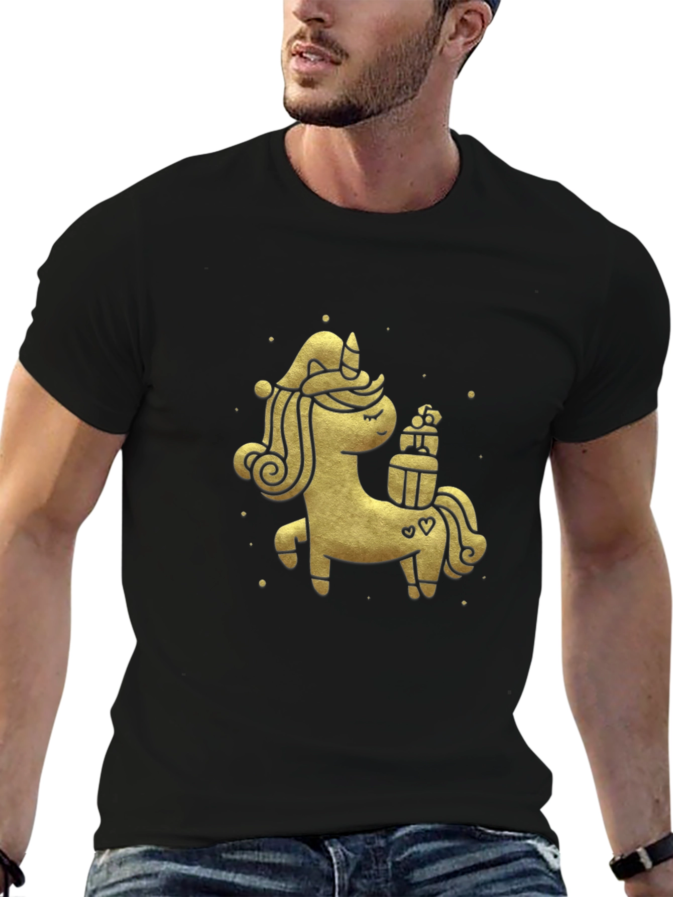 Black Festive Unicorn Graphic Tee view 6