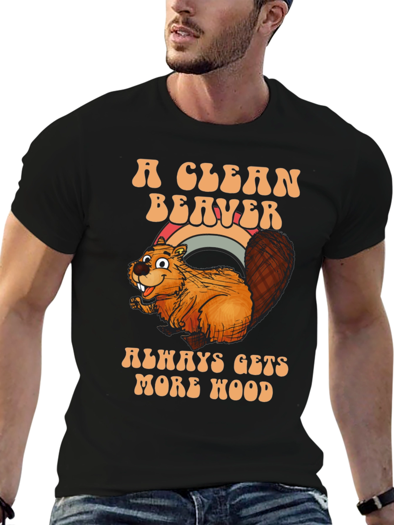 Black A Clean Beaver Gets More Wood T-Shirt view 6