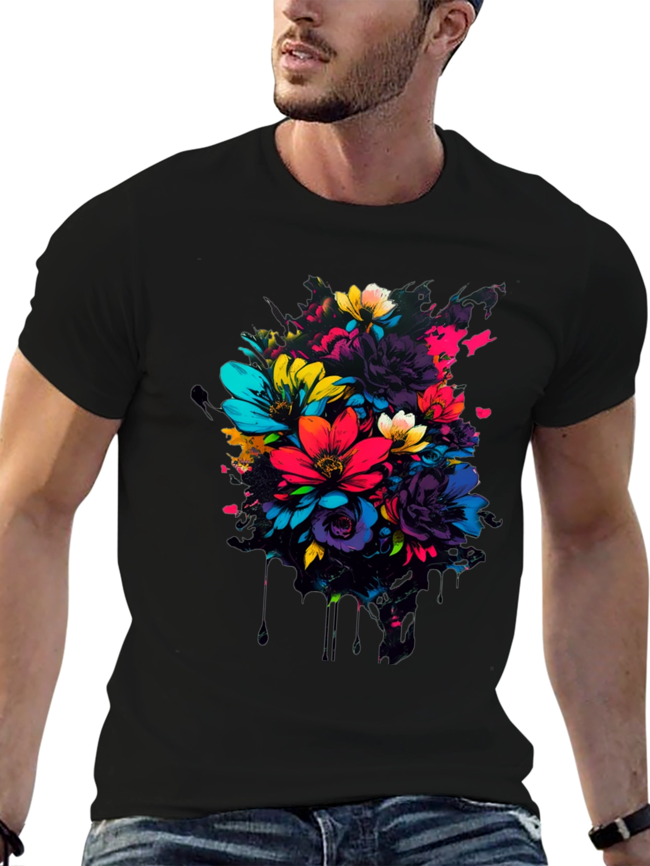 Black Floral Burst Graphic Tee - Vivid Colors view 6