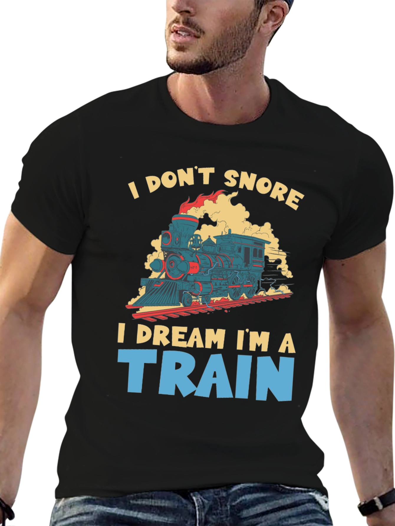 Black I Don't Snore I Dream I'm A Train Graphic Tee view 6