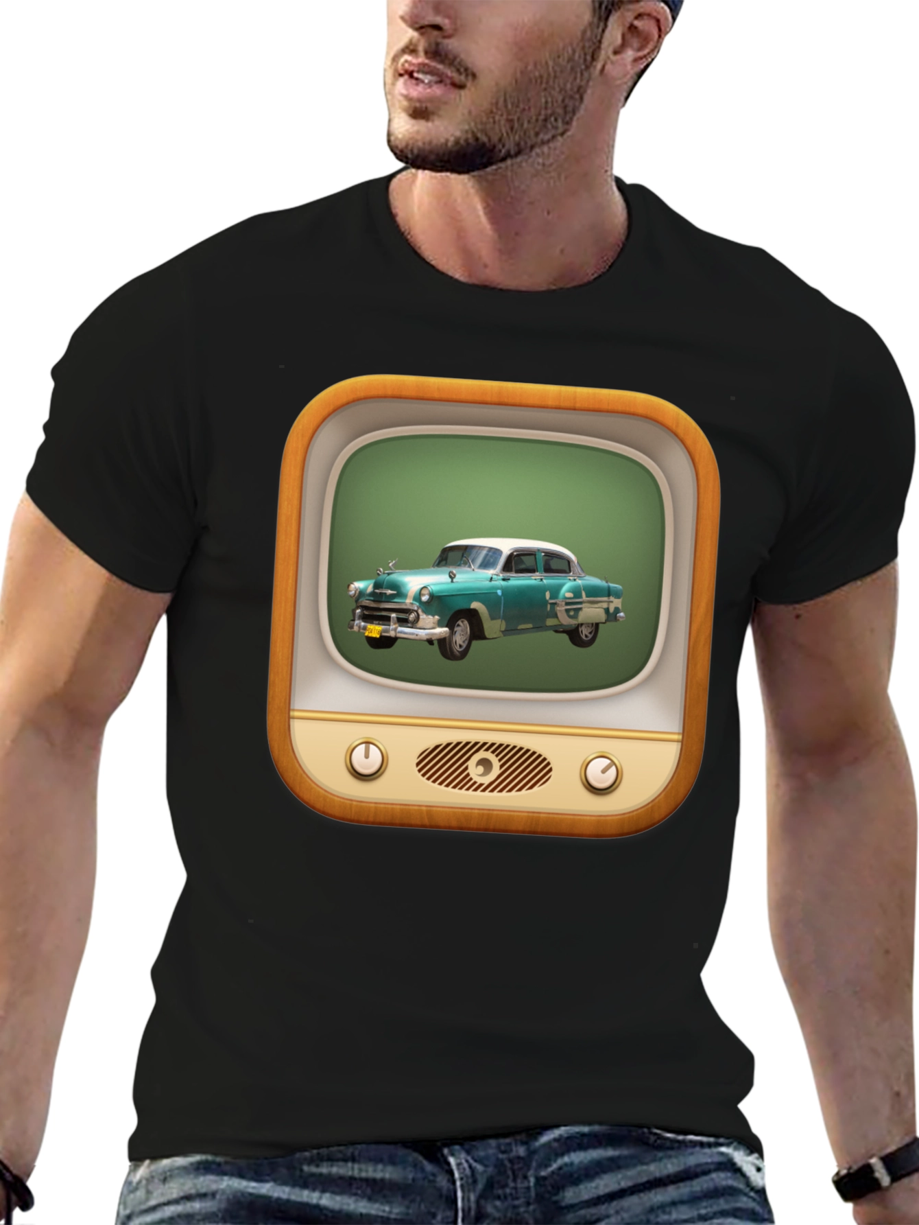 Black Retro Car TV Graphic Black T-Shirt view 6