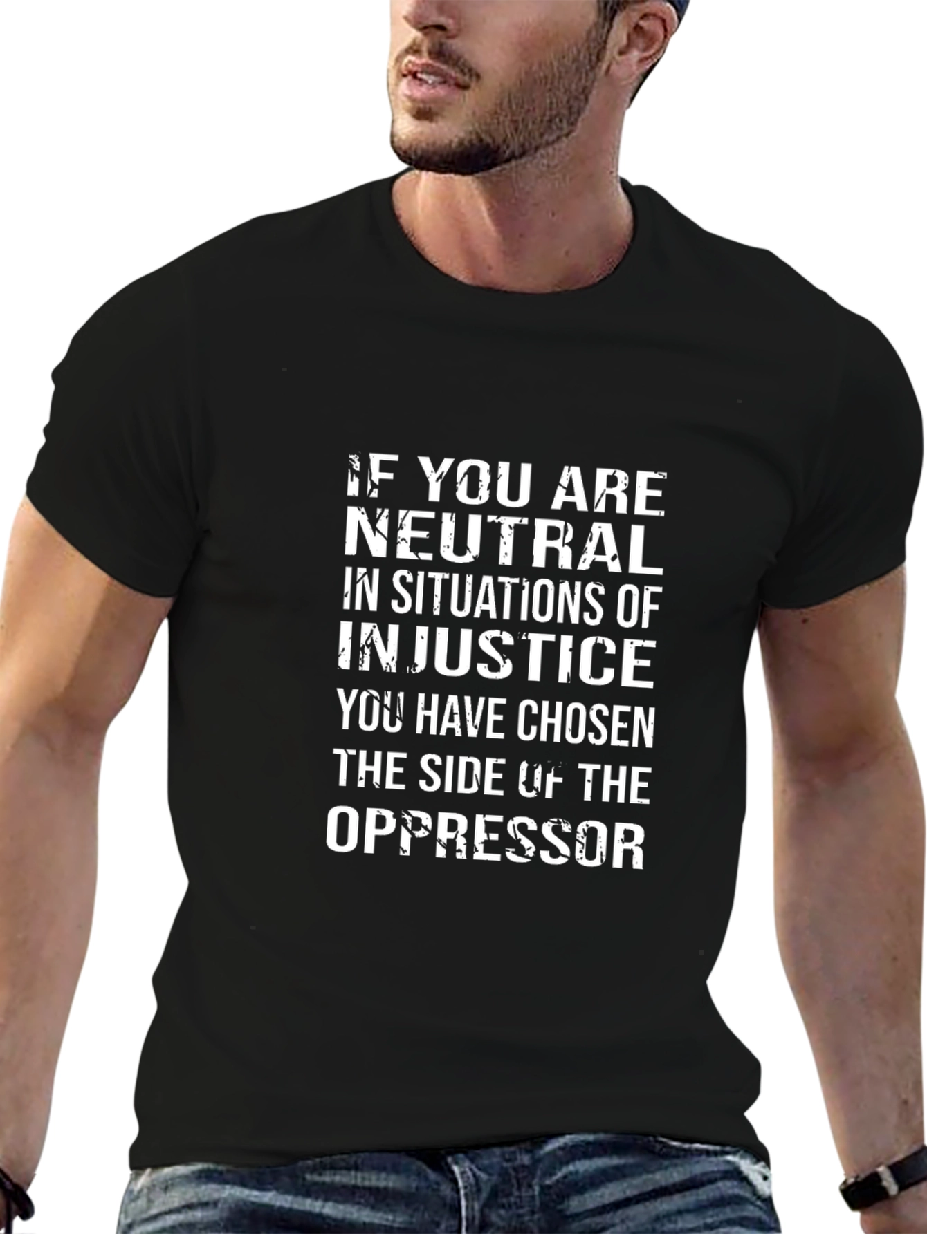 Black Neutral Injustice Statement Black T-Shirt view 6