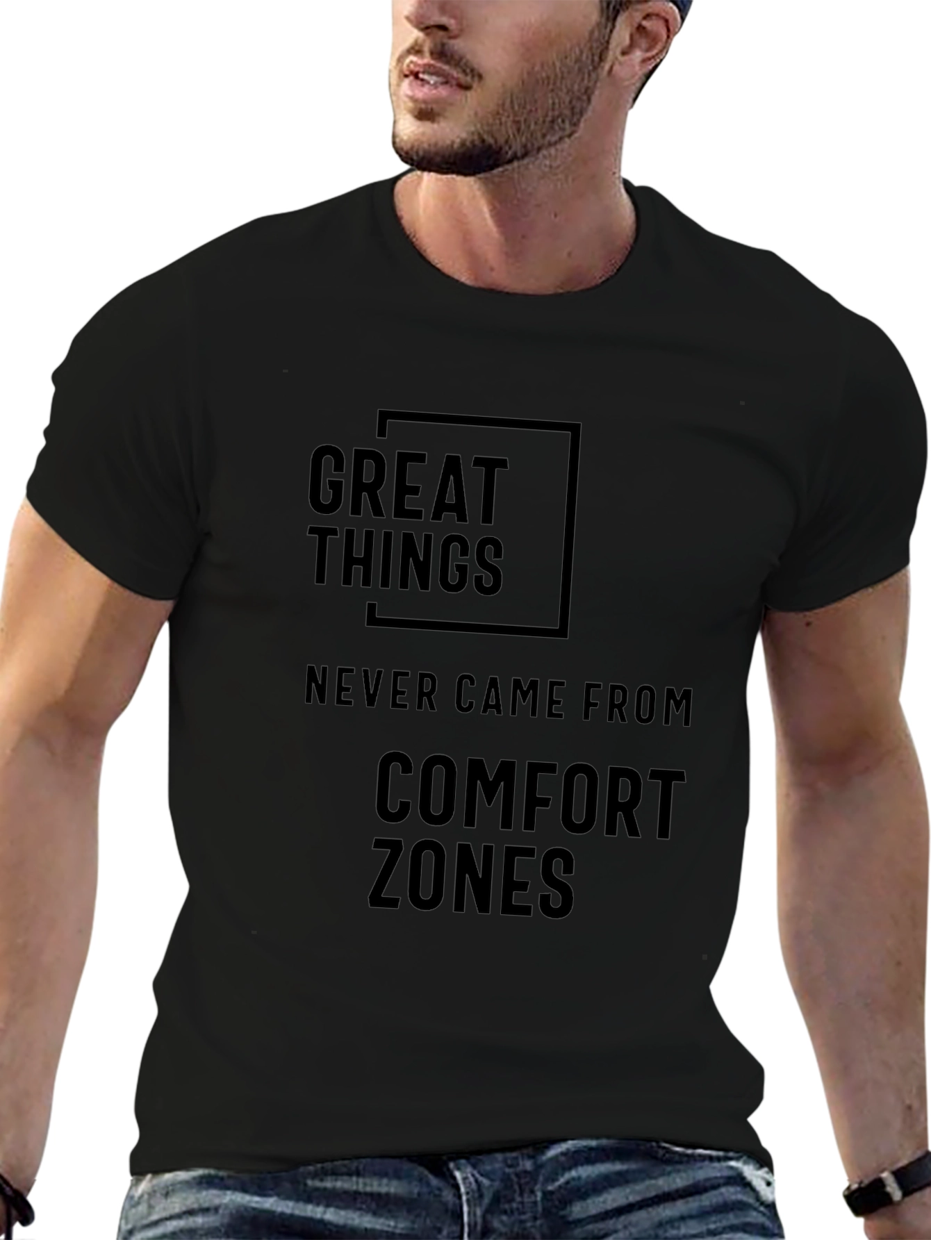 Black Great Things T-Shirt - Comfort Zone Motivational Tee view 6