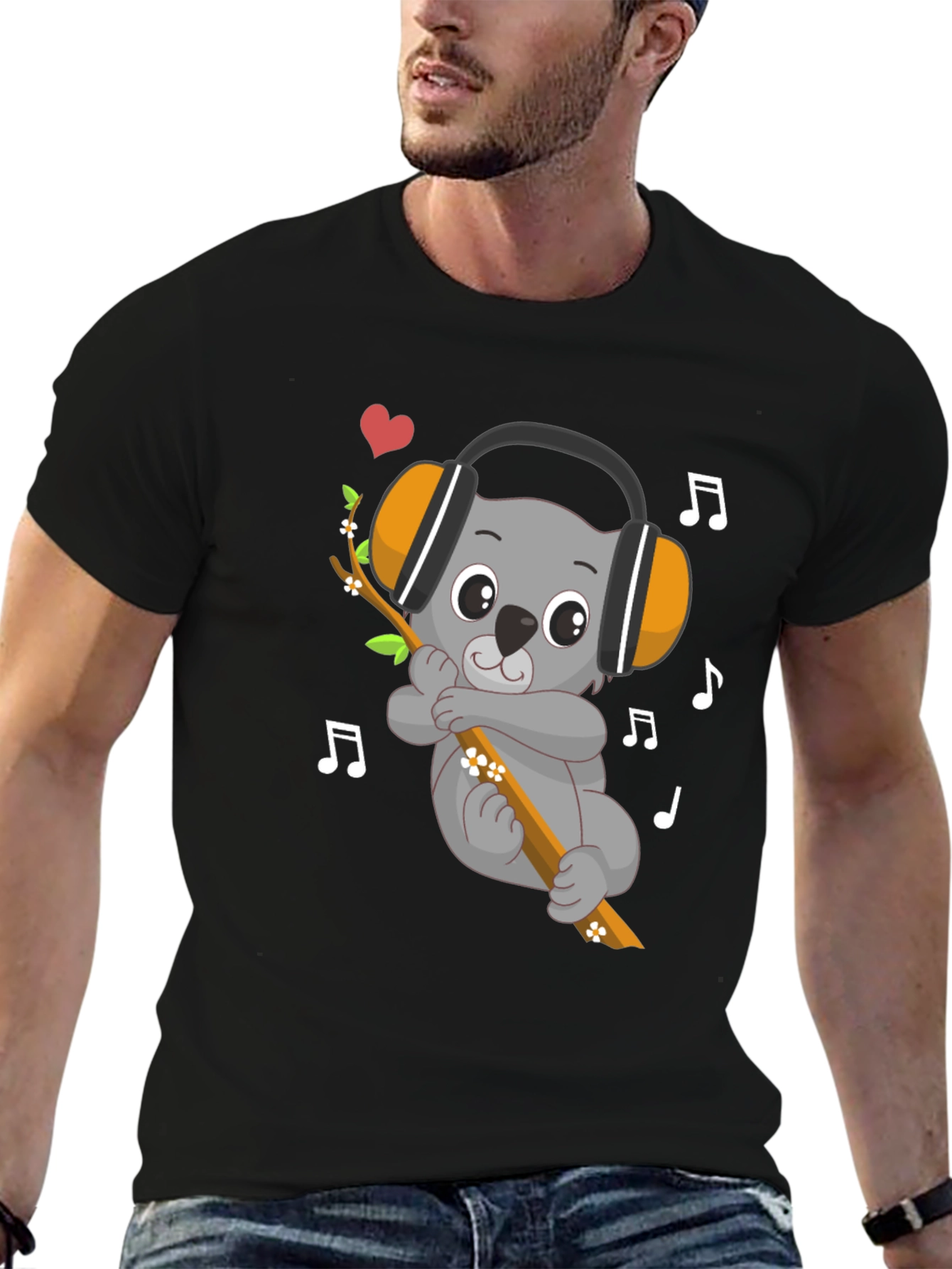 Black Cute Koala Music Lover Graphic Tee view 6