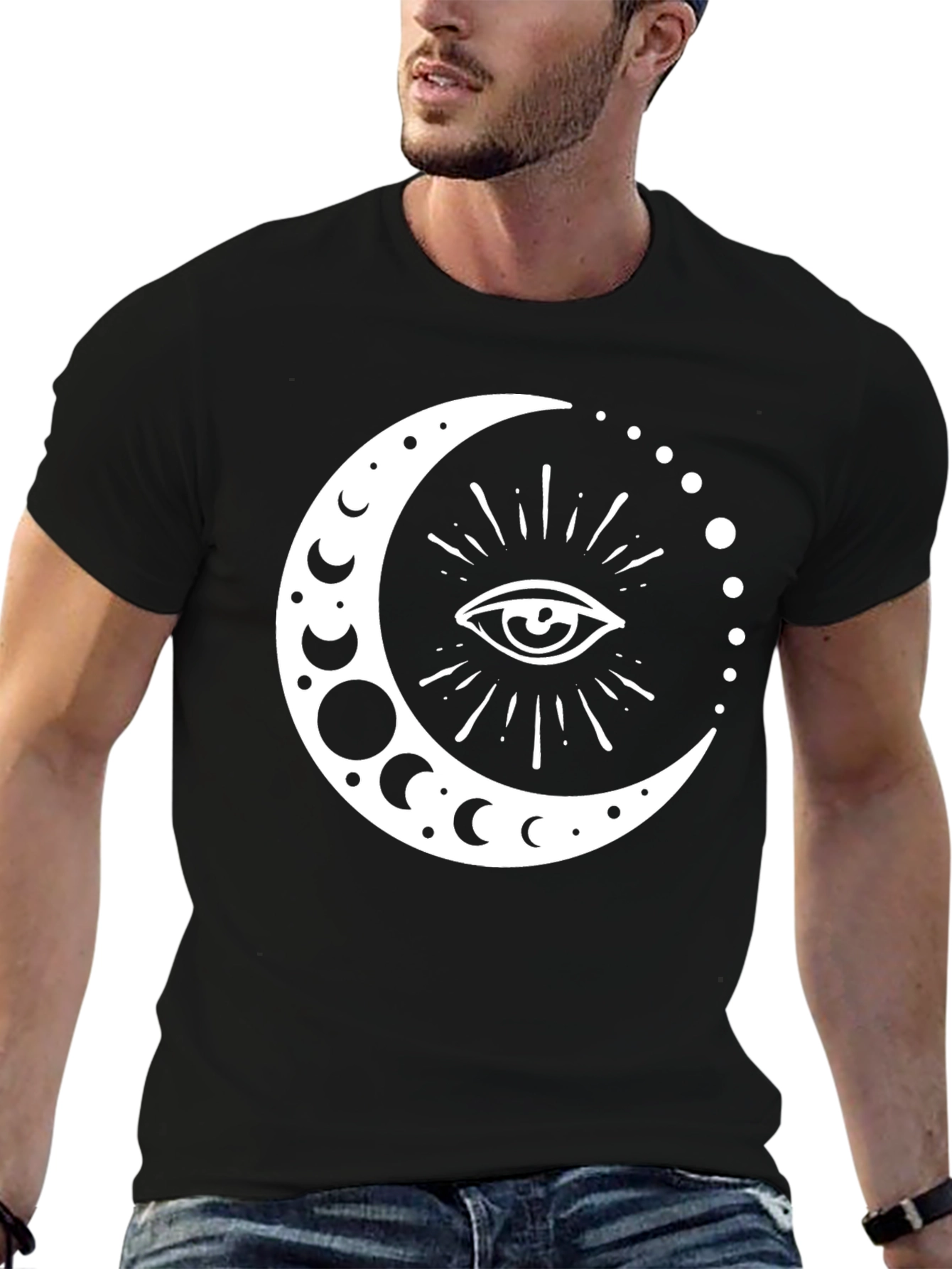 Black Mystic Moon Eye Graphic T-Shirt - Black Cotton view 6