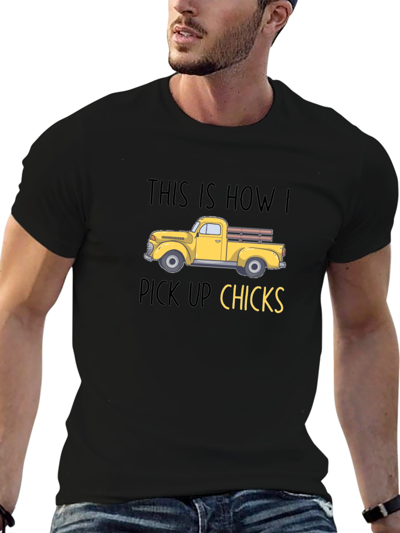 Black Funny Truck Pick Up Chicks T-Shirt view 6
