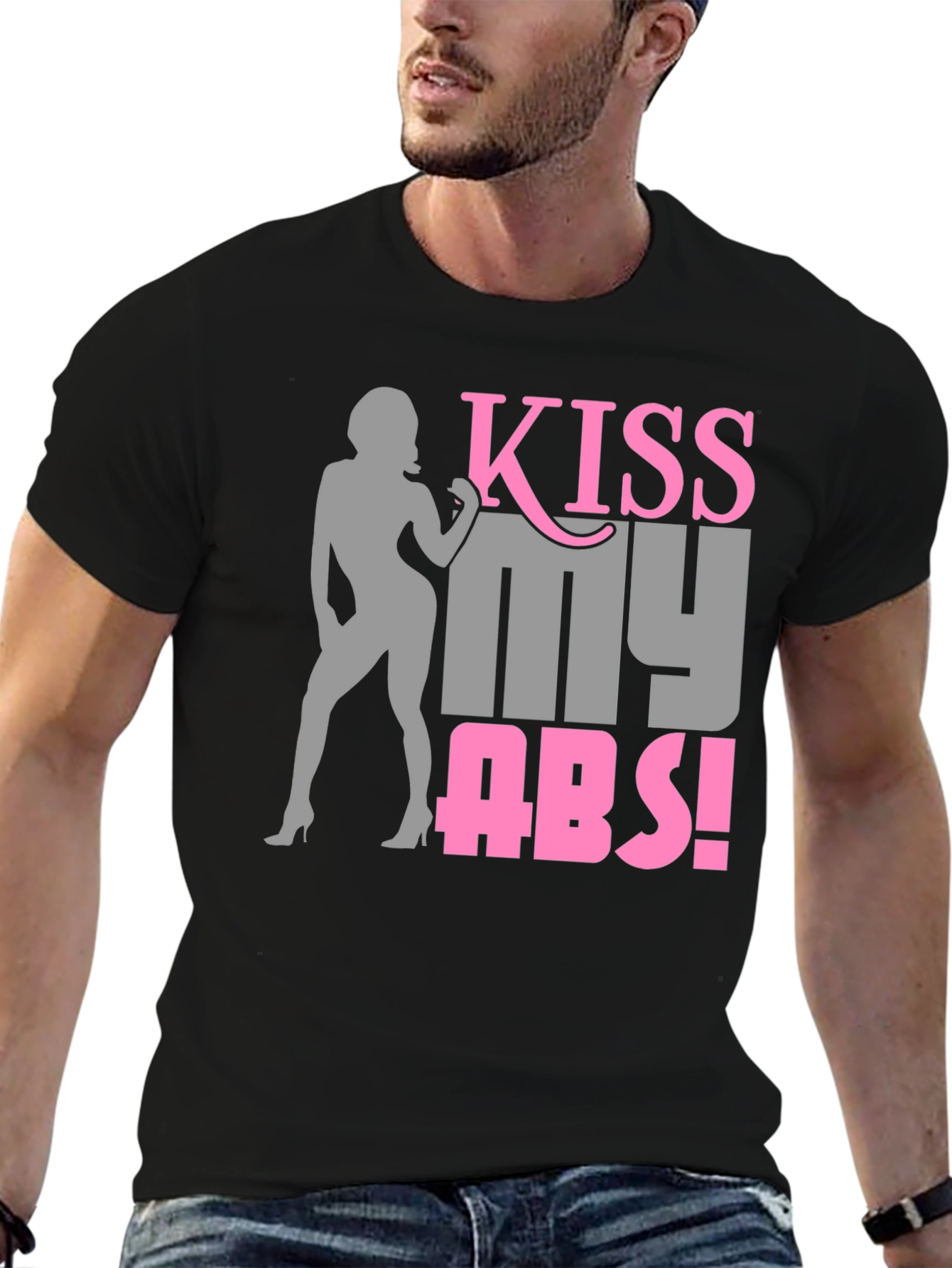 Black Kiss My Abs! Novelty Graphic T-Shirt view 6