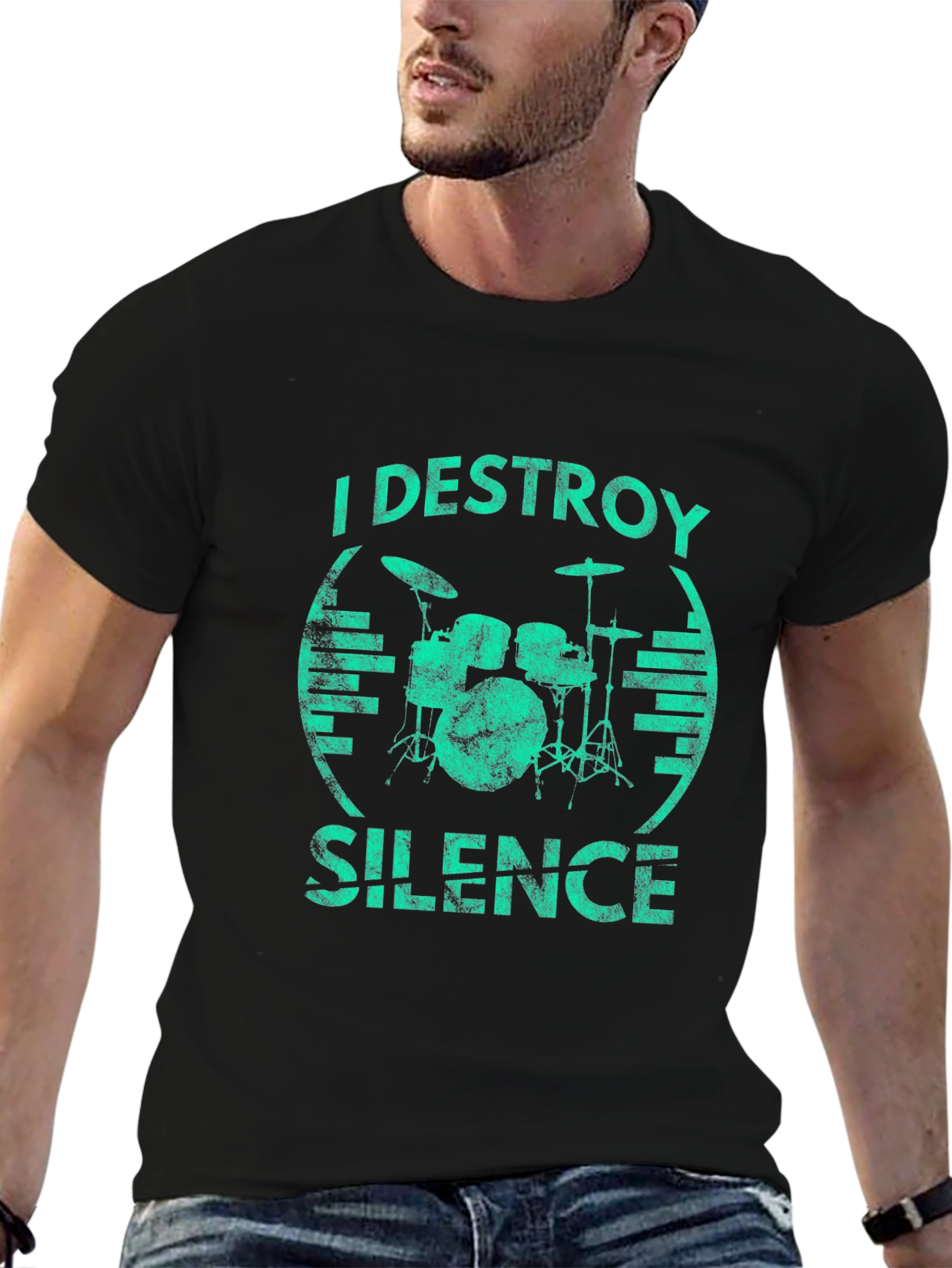 Black I Destroy Silence Drummer T-Shirt - Black view 6