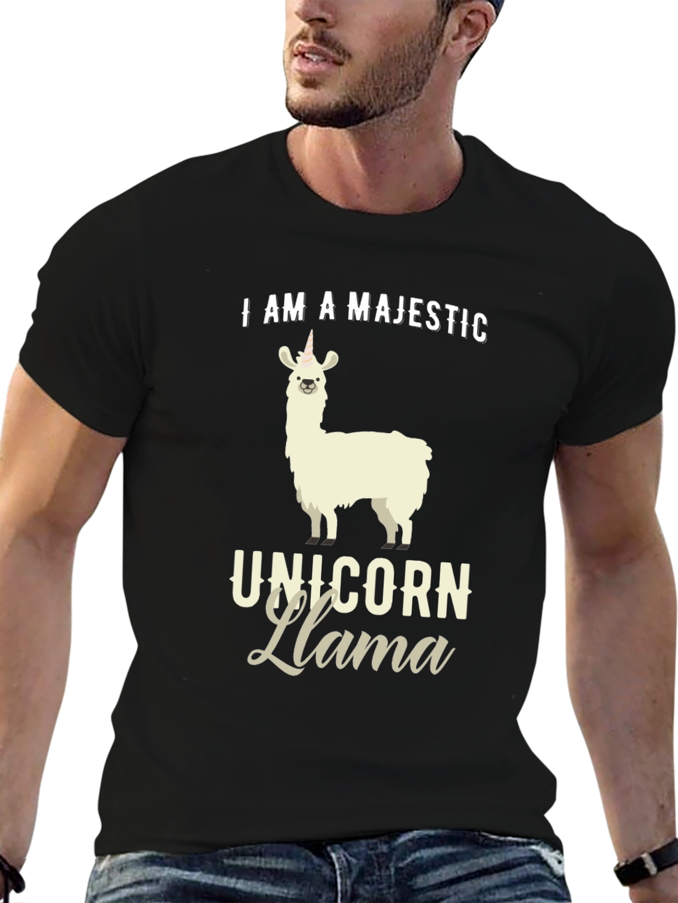 Black Majestic Unicorn Llama Graphic T-Shirt view 6