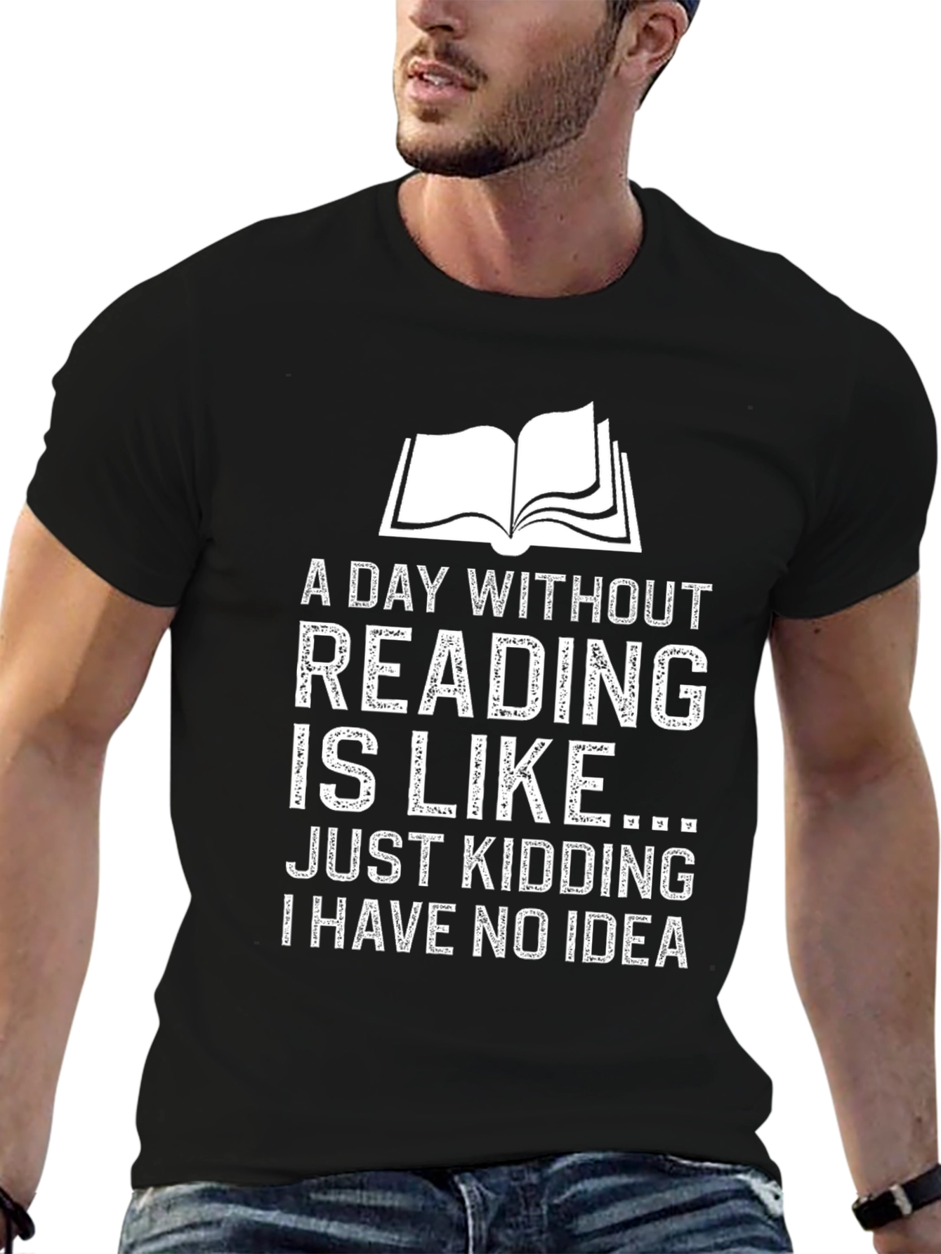 Black Funny Reading T-Shirt - A Day Without Reading Joke Tee view 6