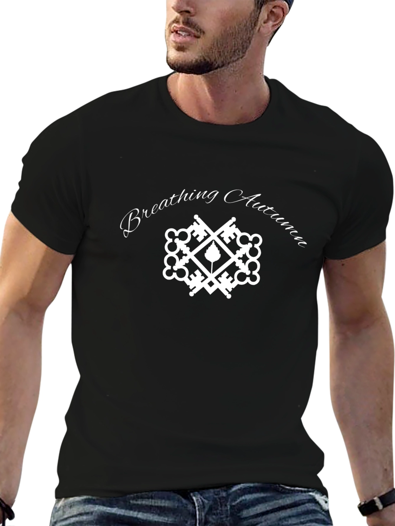 Black Breathing Autumn Black T-Shirt - Unique Design view 6