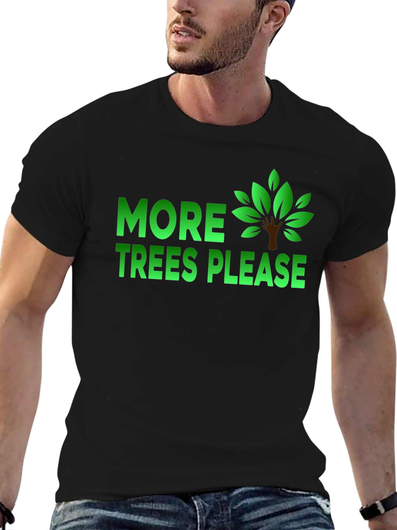 Black More Trees Please Graphic T-Shirt view 6
