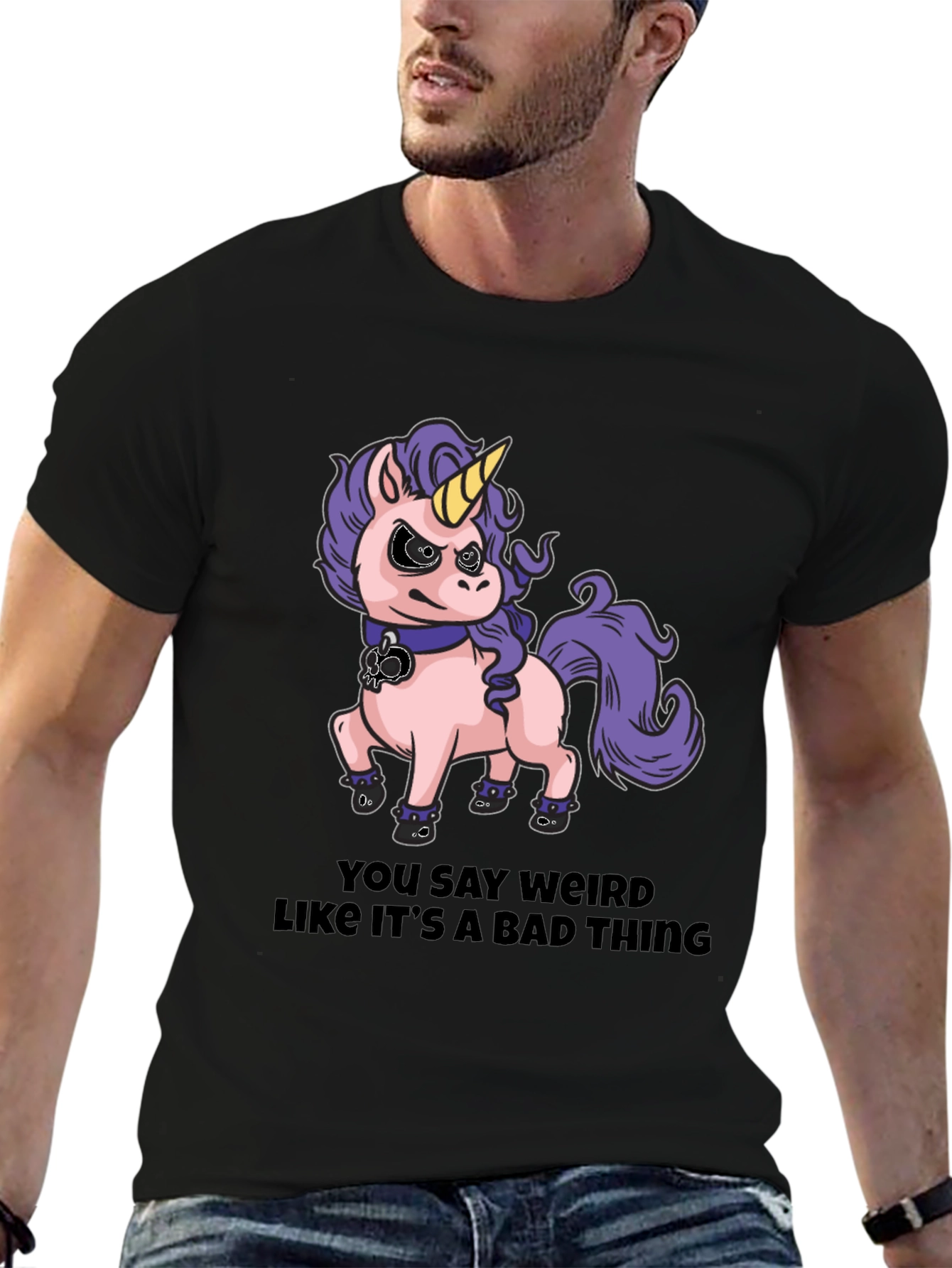 Black Funny Unicorn T-Shirt - You Say Weird view 6