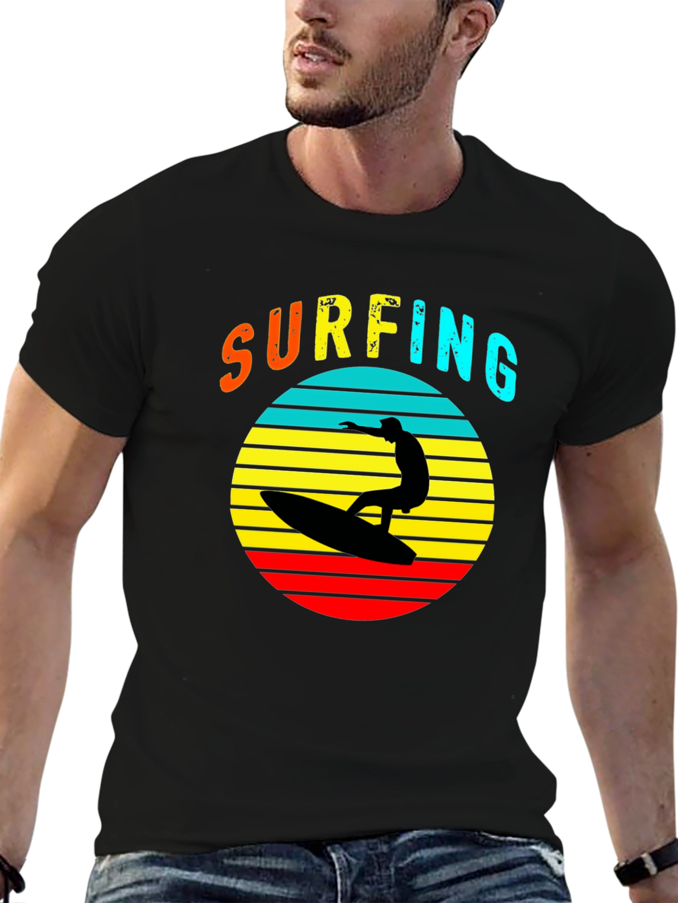 Black Retro Surfing T-Shirt - Vintage Style Tee view 6