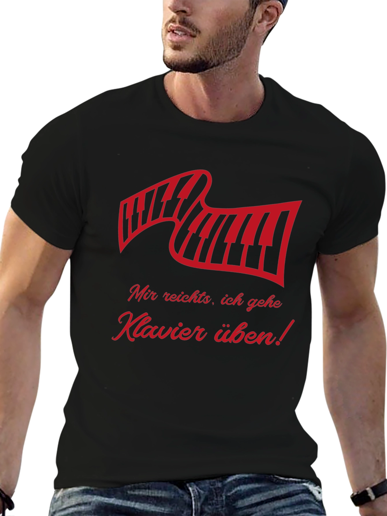 Black Piano Keys Graphic T-Shirt - 'Mir reichts, ich gehe Klavier uben!' view 6