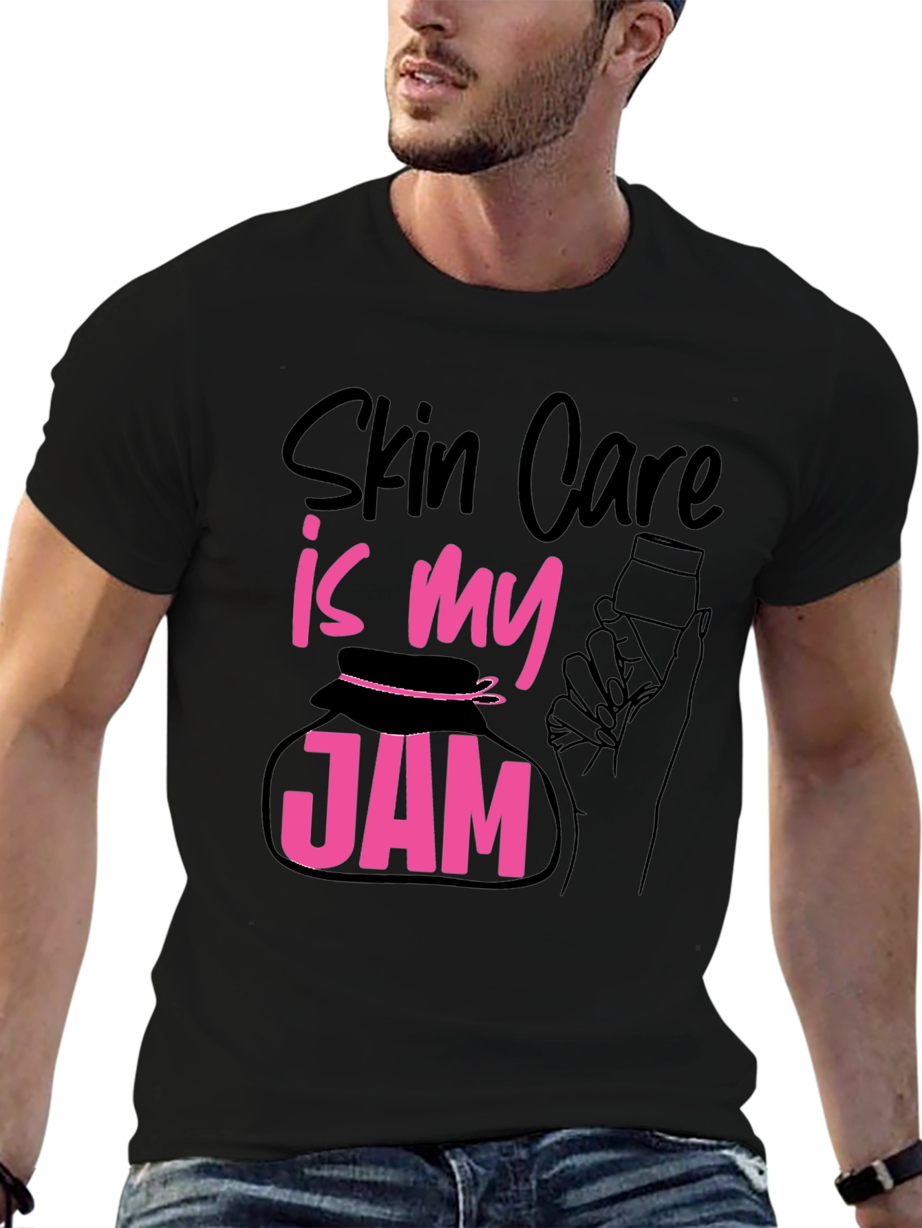 Black Skin Care Is My Jam T-Shirt - Black Cotton Tee view 6
