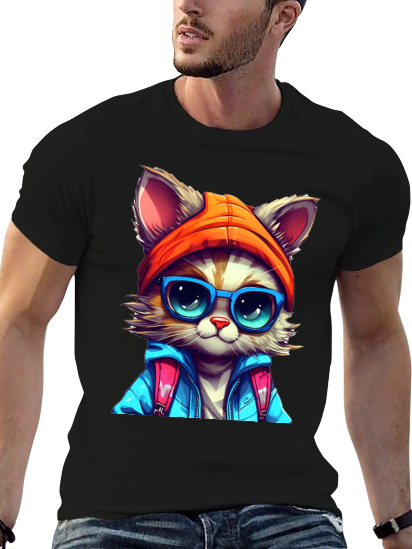 Black Cat with Glasses Graphic Tee view 6