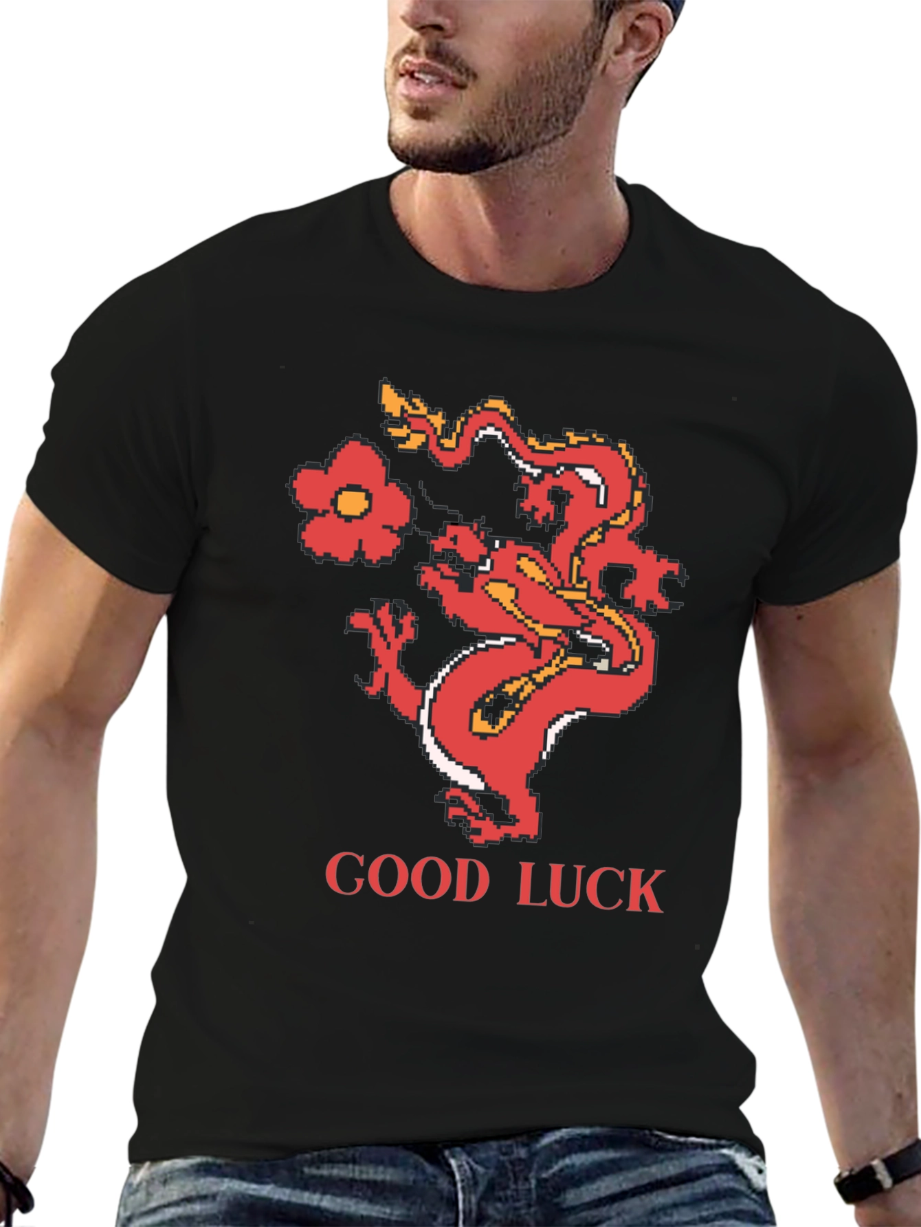Black Good Luck Dragon Graphic Tee - Retro Style view 6