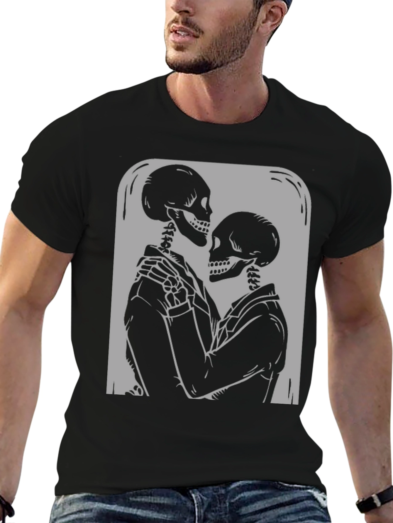 Black Skeleton Couple Graphic Tee - Embrace the Afterlife! view 6