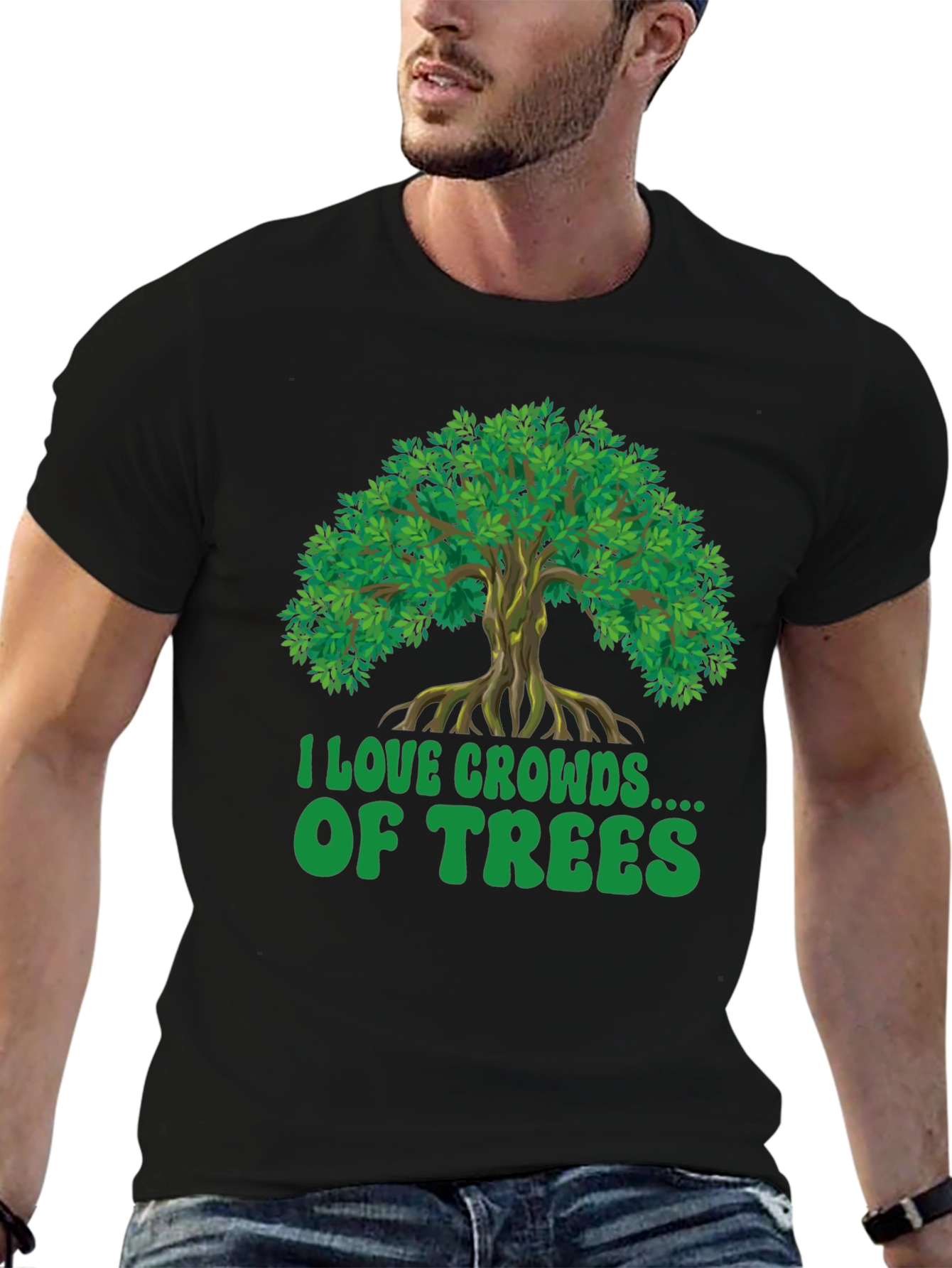 Black I Love Crowds of Trees Graphic T-Shirt view 6