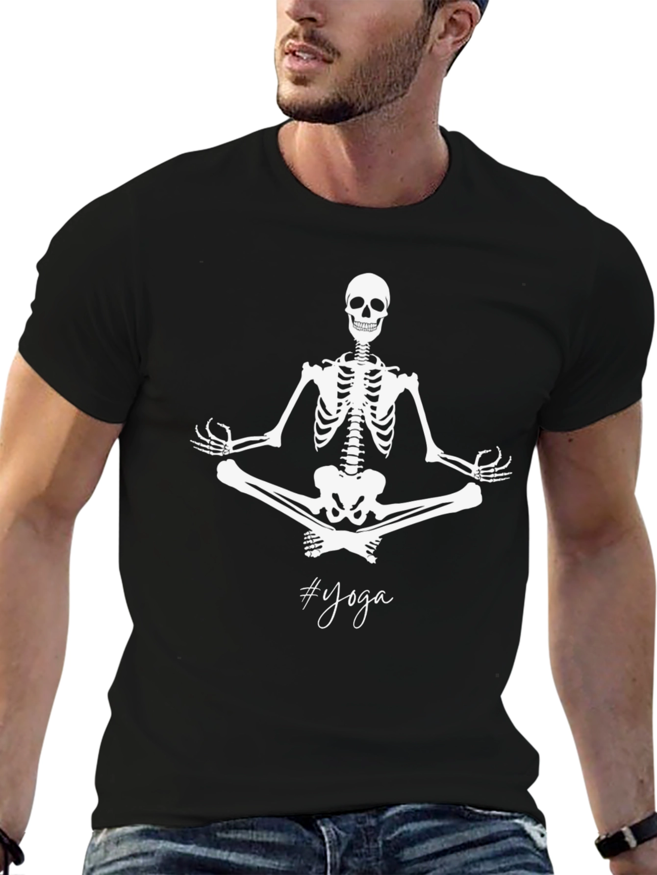 Black Yoga Skeleton Black T-Shirt view 6