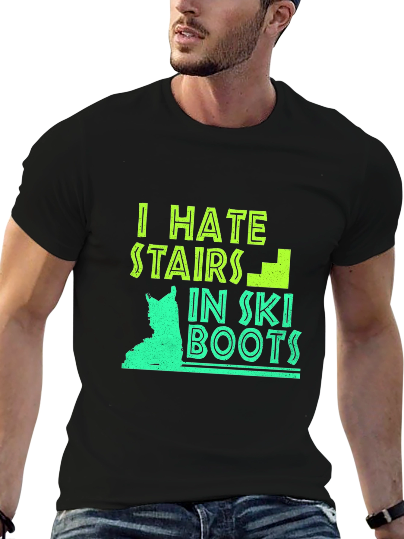 Black I Hate Stairs in Ski Boots Graphic Tee view 6