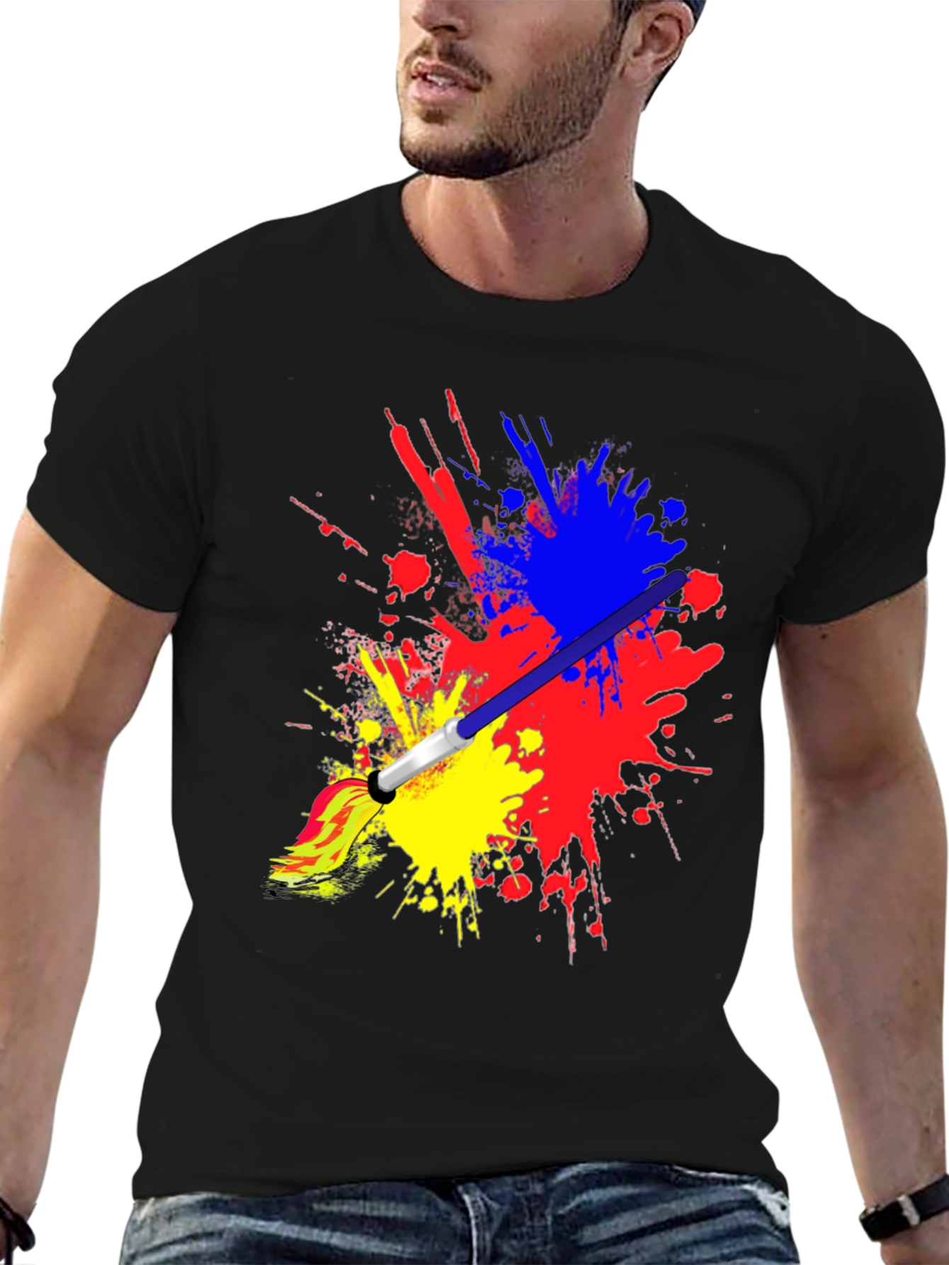 Black Paint Splatter Brush Stroke Graphic Tee view 6