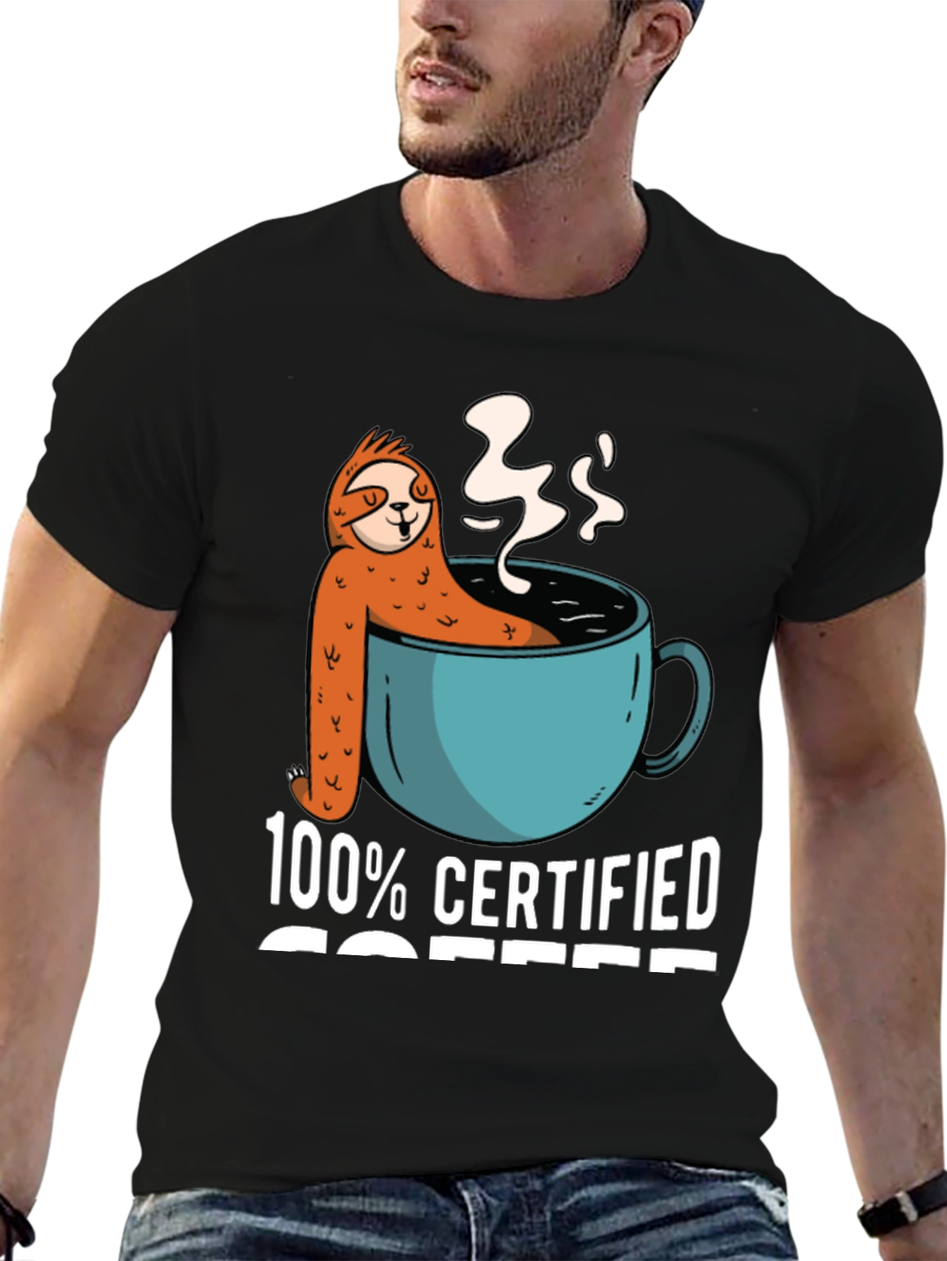 Black 100% Certified Coffee Sloth T-Shirt view 6