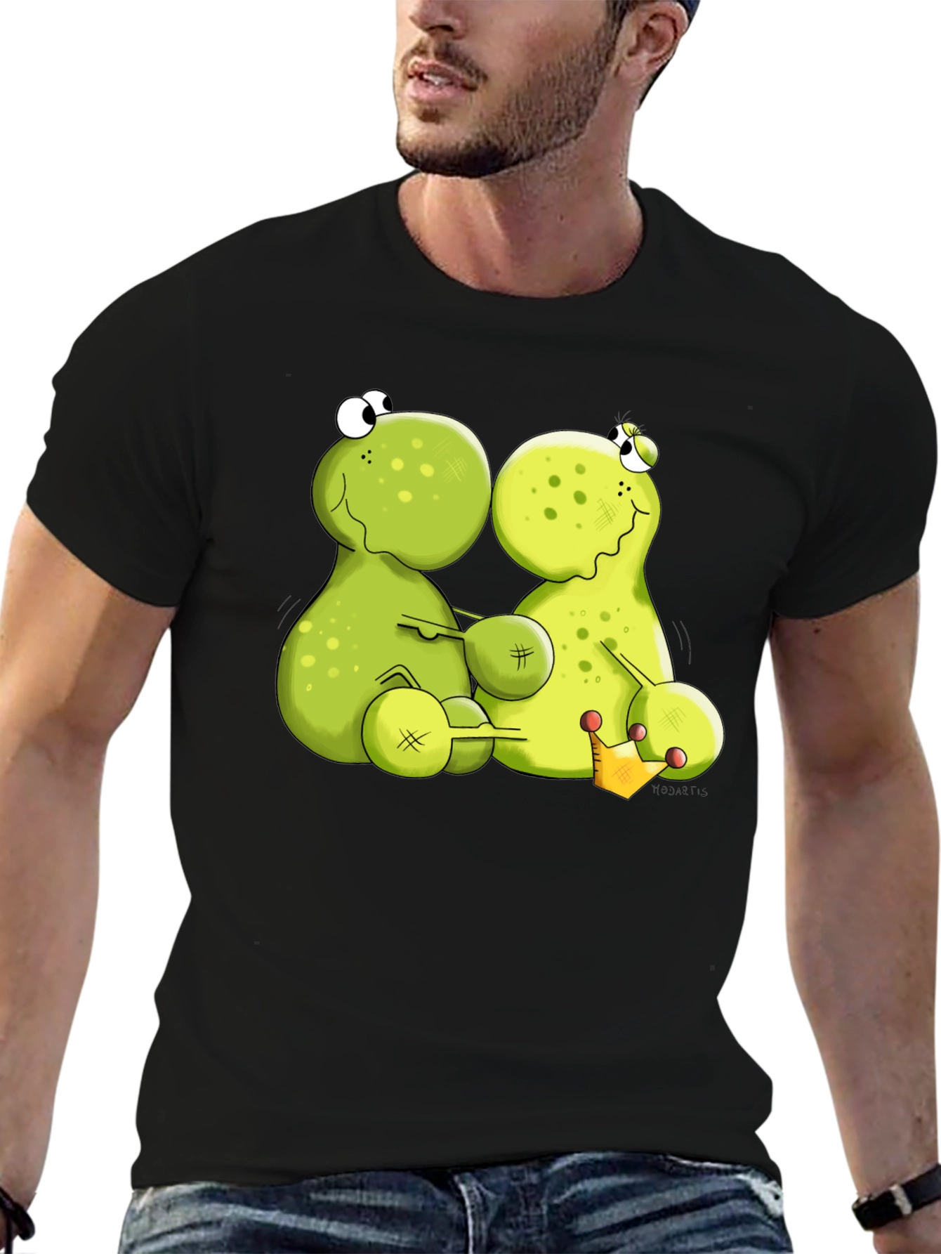 Black Funny Frog Cartoon Graphic Black T-Shirt view 6