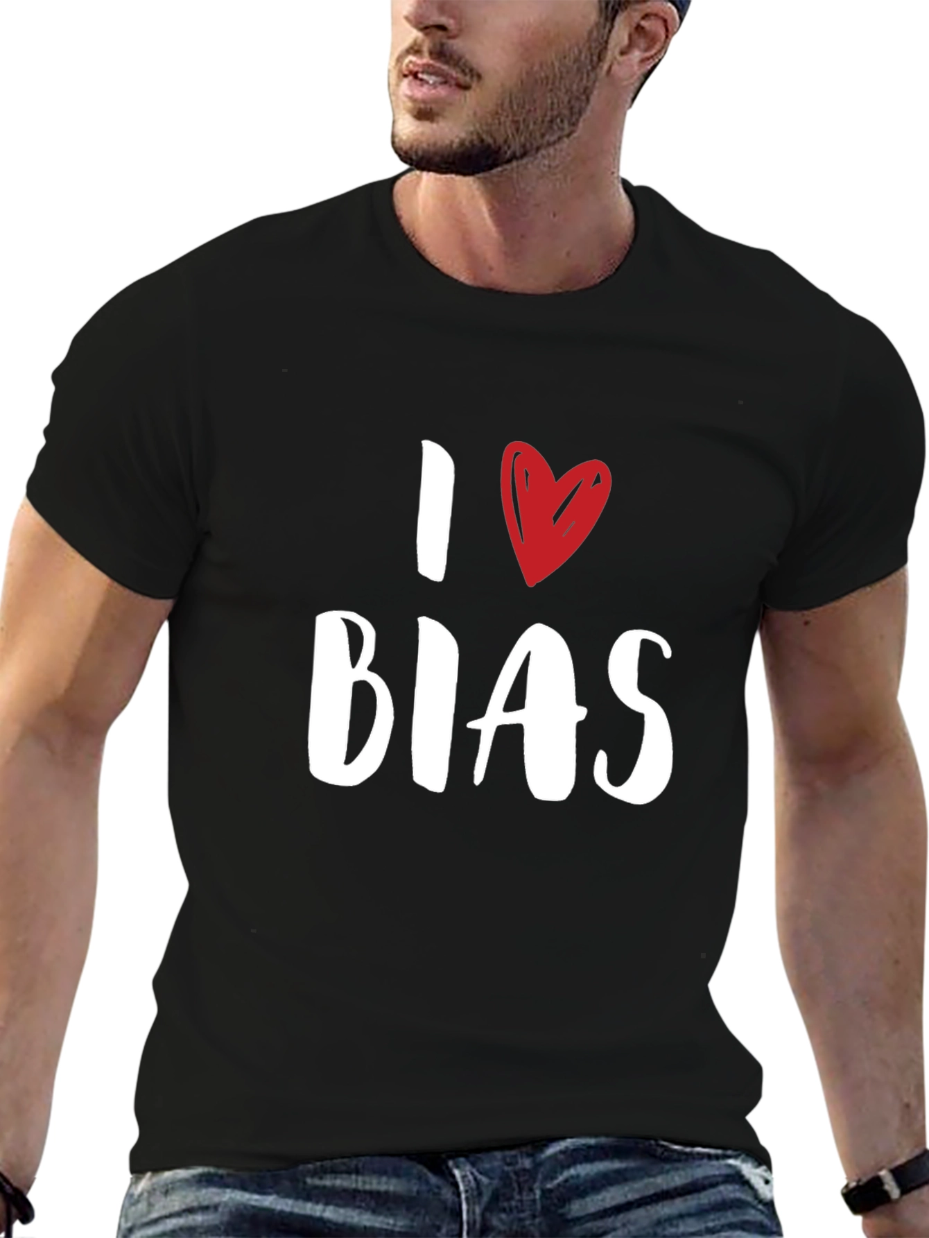 Black I Heart Bias Graphic Tee - Trendy Casual Top view 6