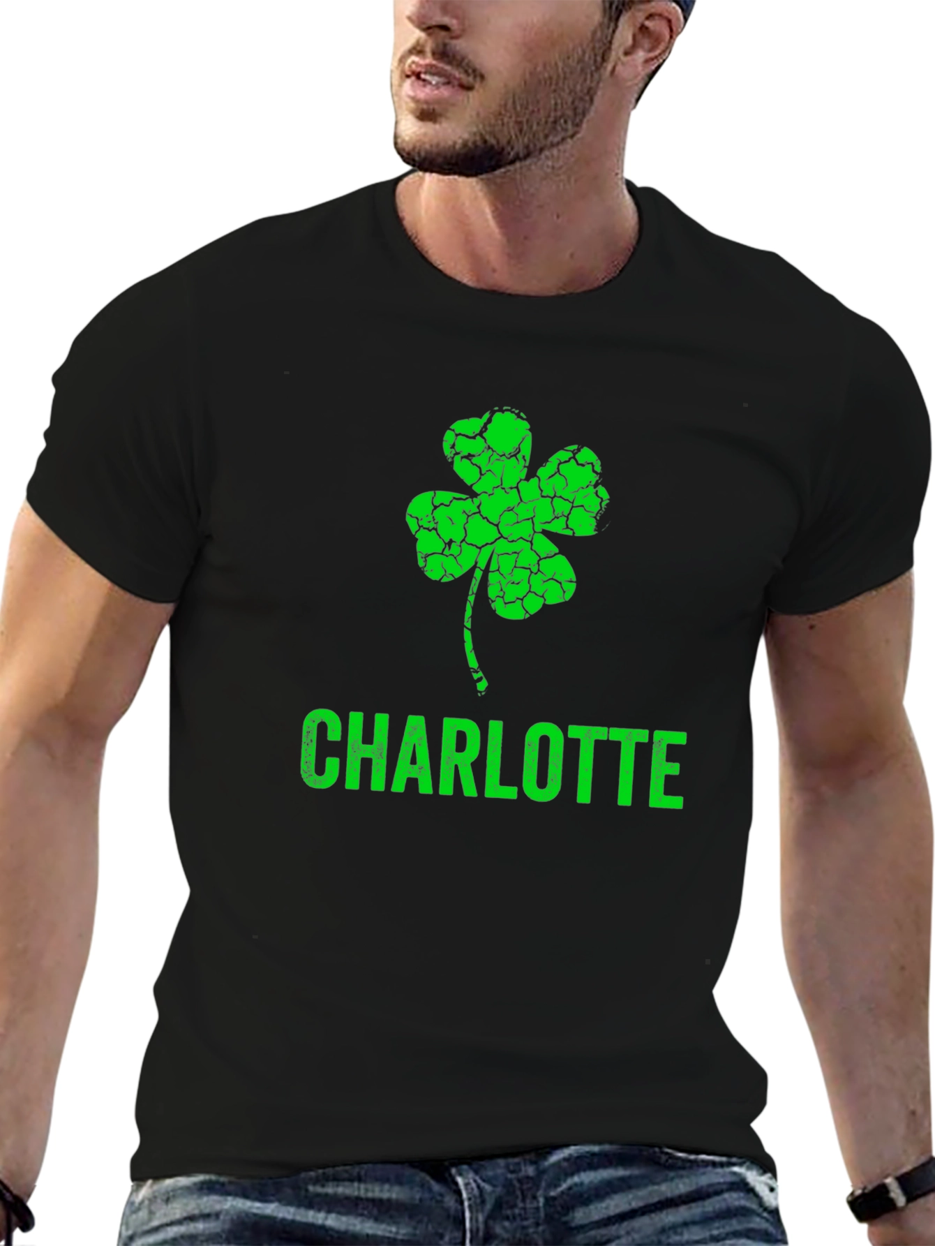Black St. Patrick's Day Charlotte Shamrock T-Shirt view 6