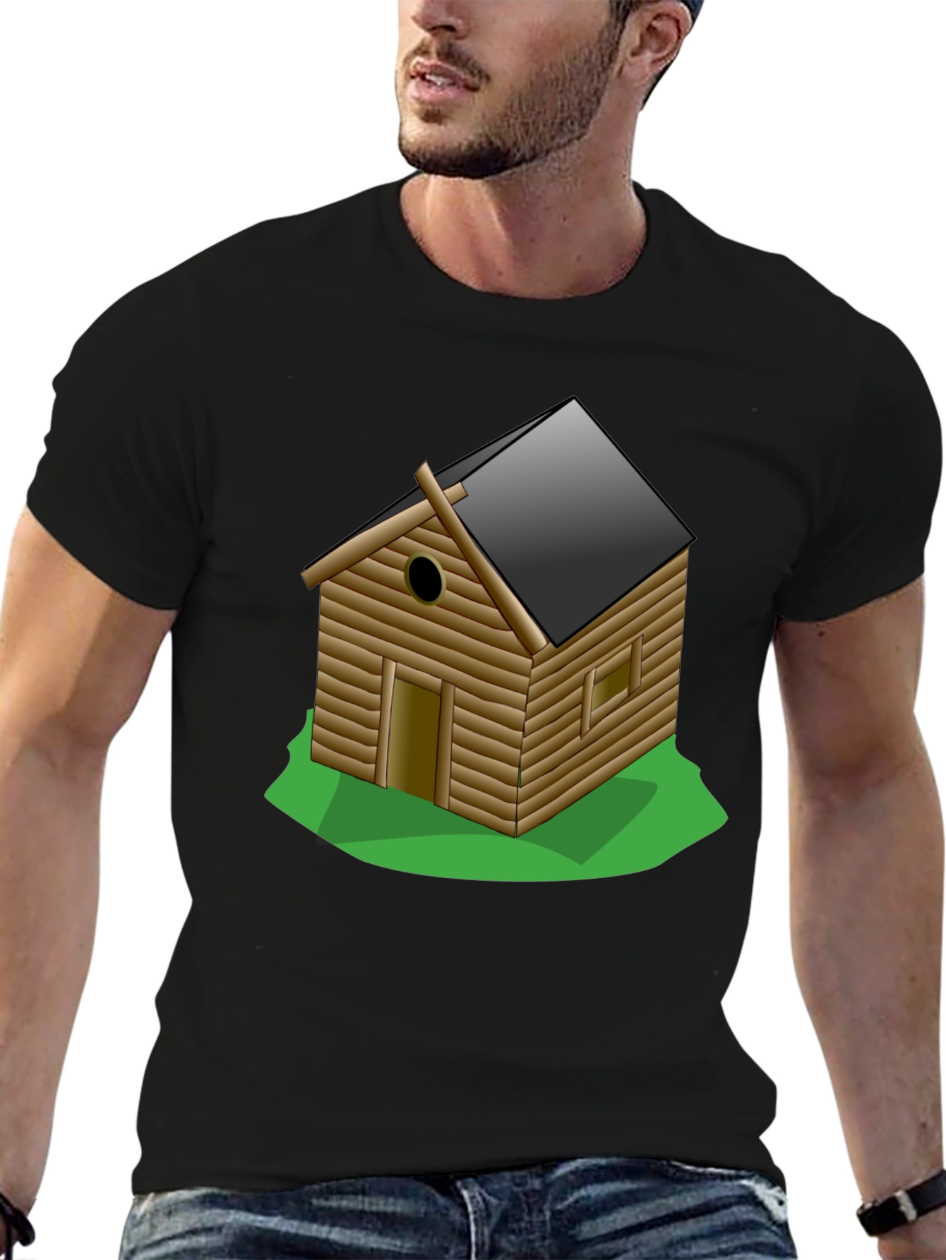 Black Log Cabin Graphic Tee - Novelty T-Shirt view 6
