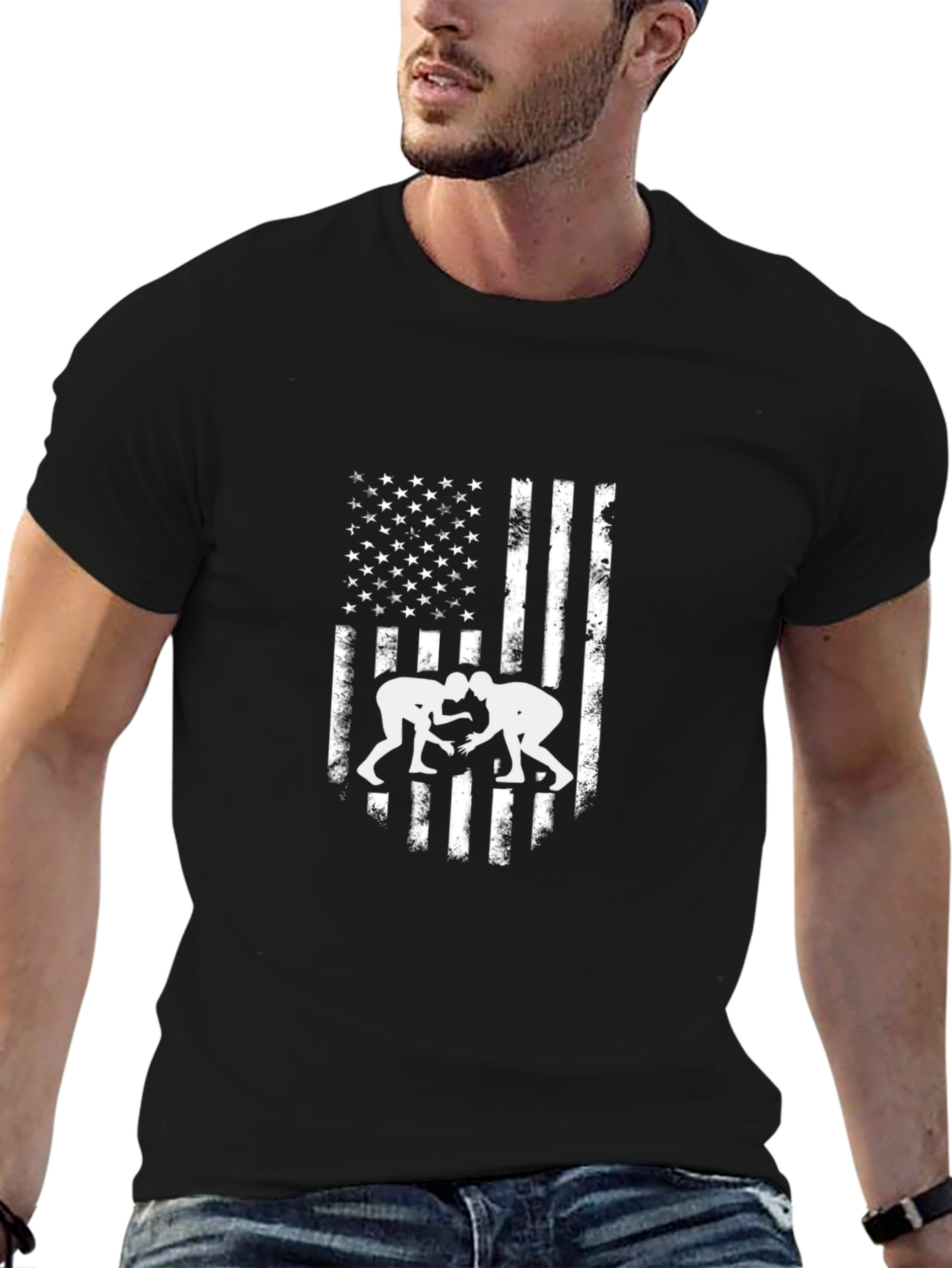 Black USA Wrestling Flag T-Shirt - Patriotic Tee view 6