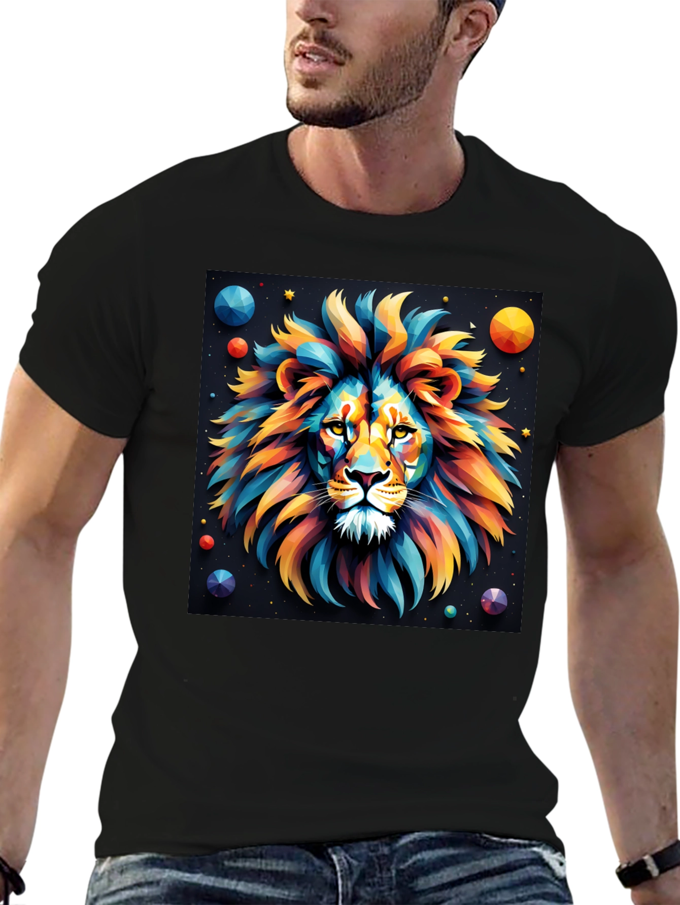 Black Colorful Lion Graphic T-Shirt - Bold Artistic Design view 6