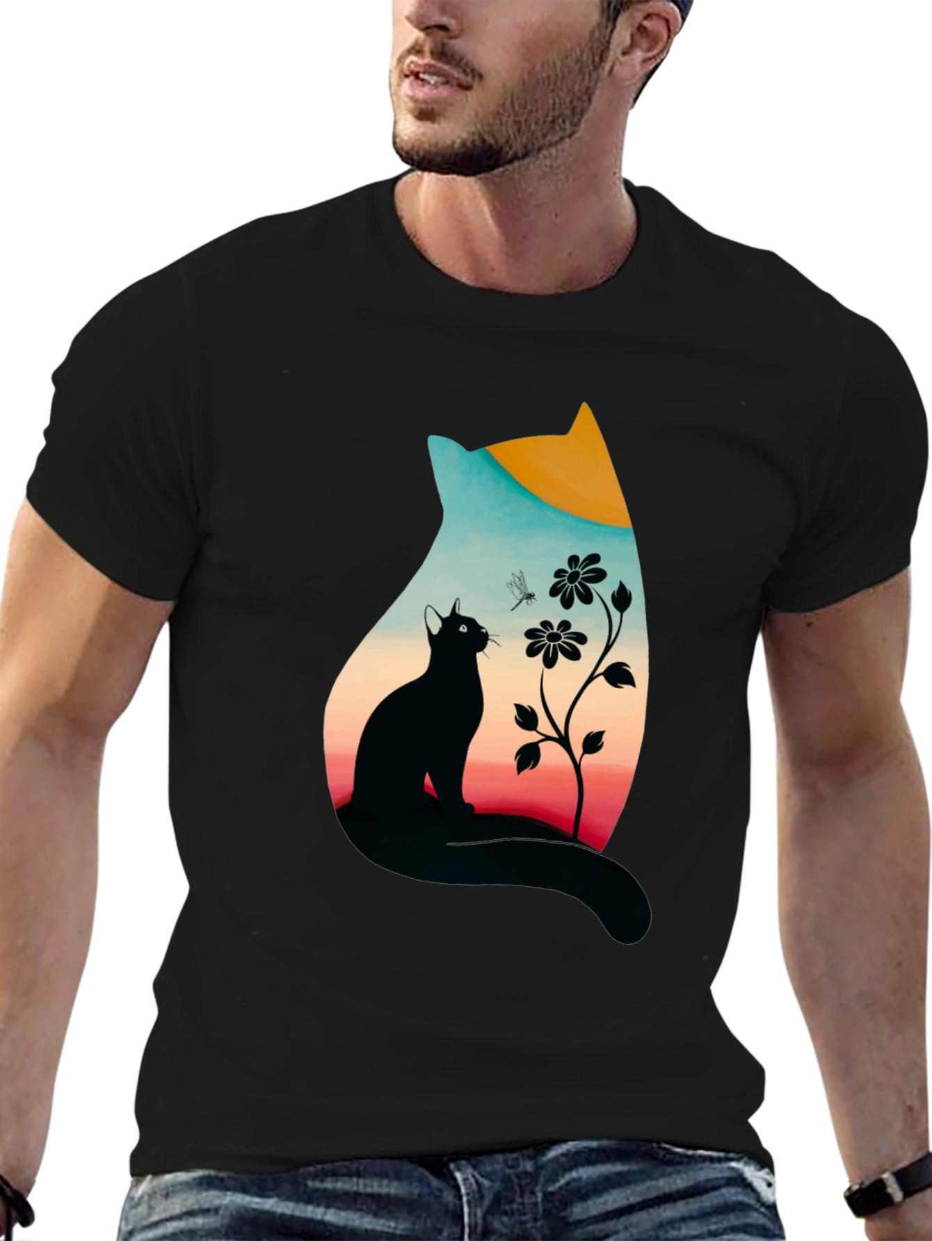 Black Cat Silhouette Graphic Print Tee view 6