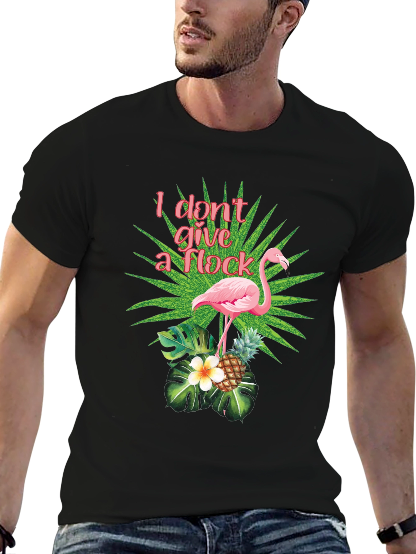 Black Tropical Flamingo T-Shirt - I Don't Give a Flock view 6