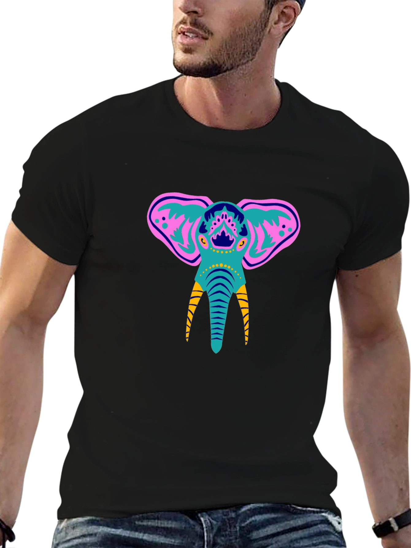 Black Elephant Graphic Black T-Shirt view 6
