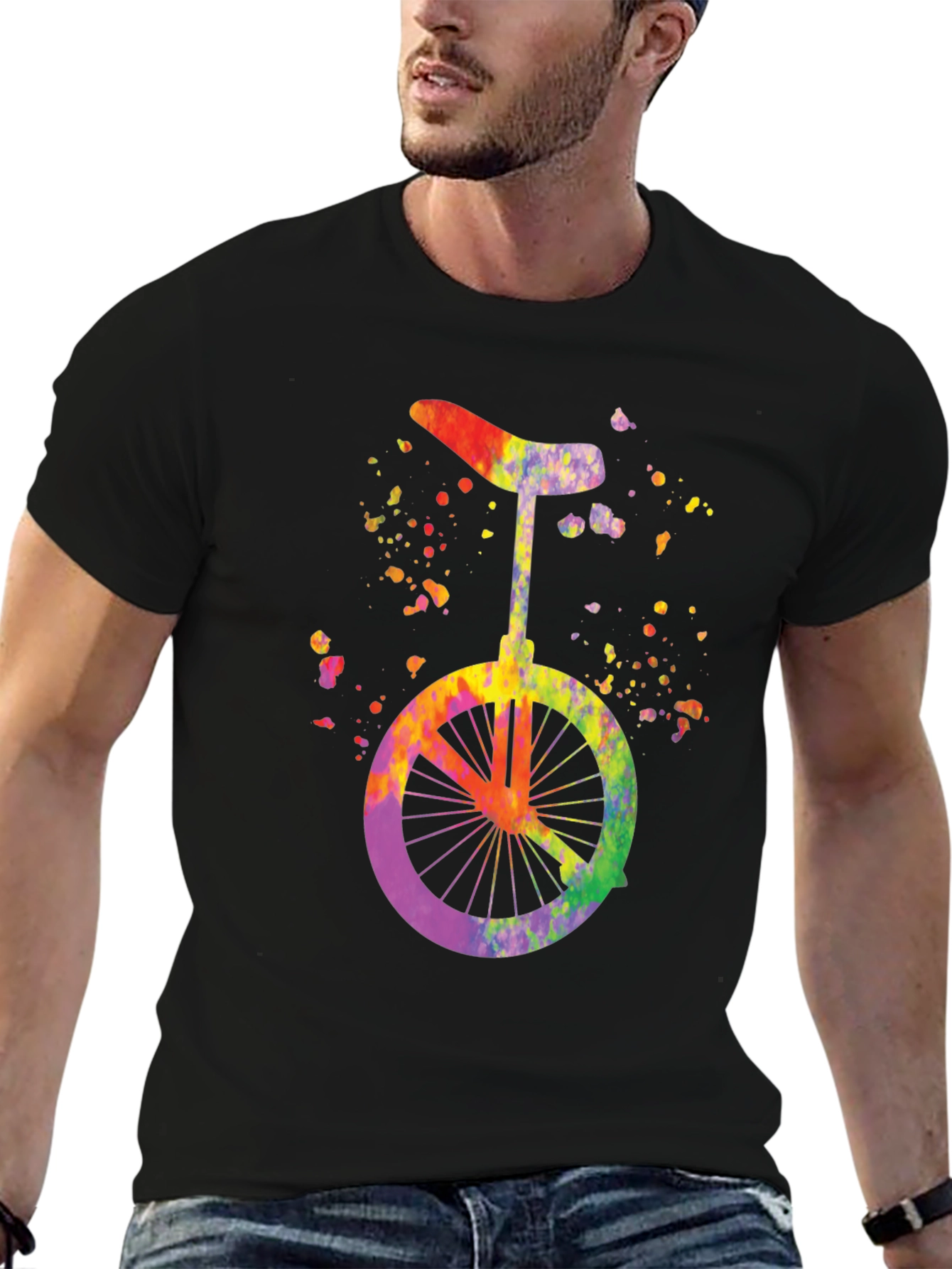 Black Watercolor Unicycle Graphic T-Shirt - Black view 6