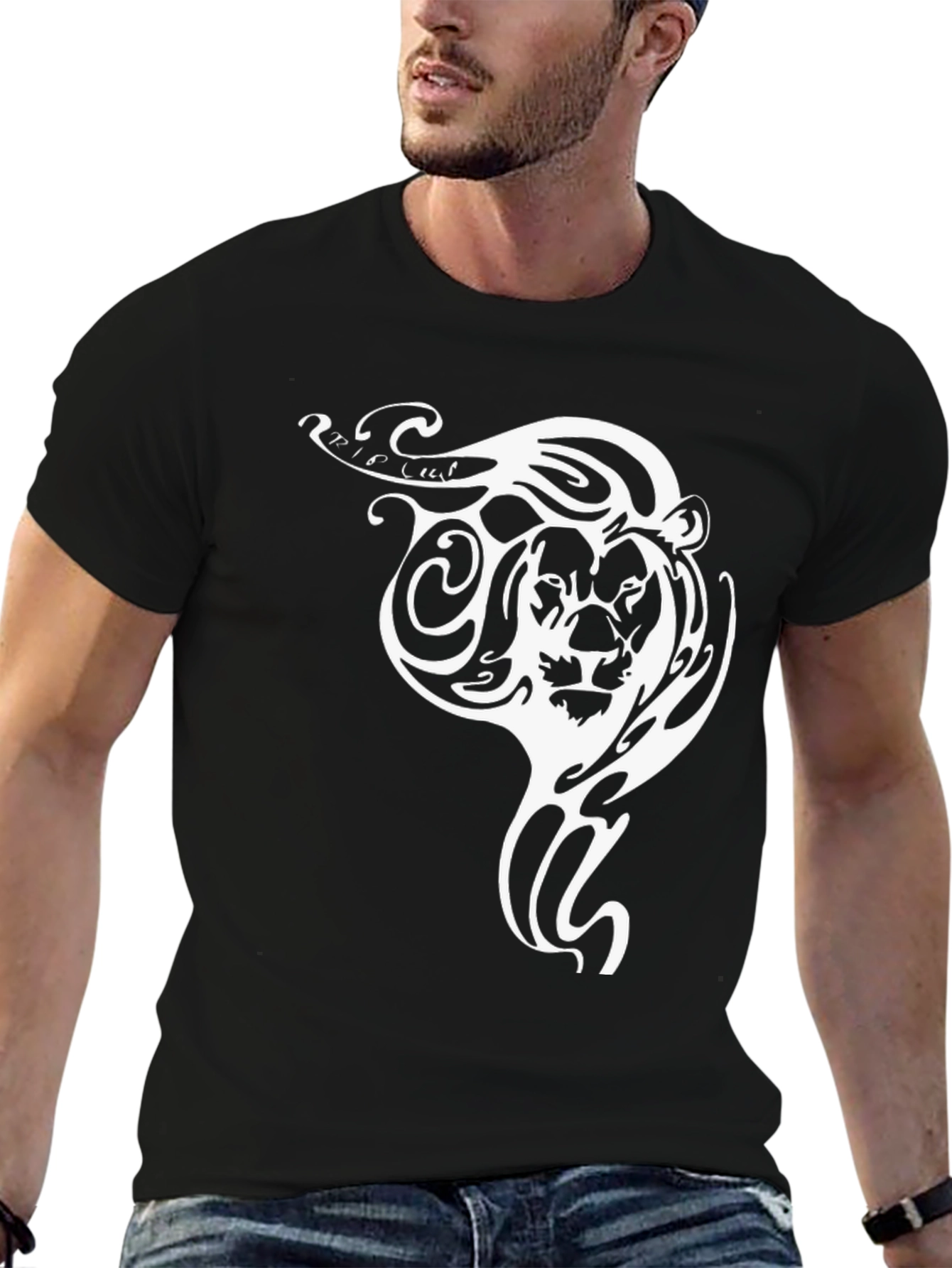 Black Tribal Lion Graphic Tee - Black Cotton Comfort view 6