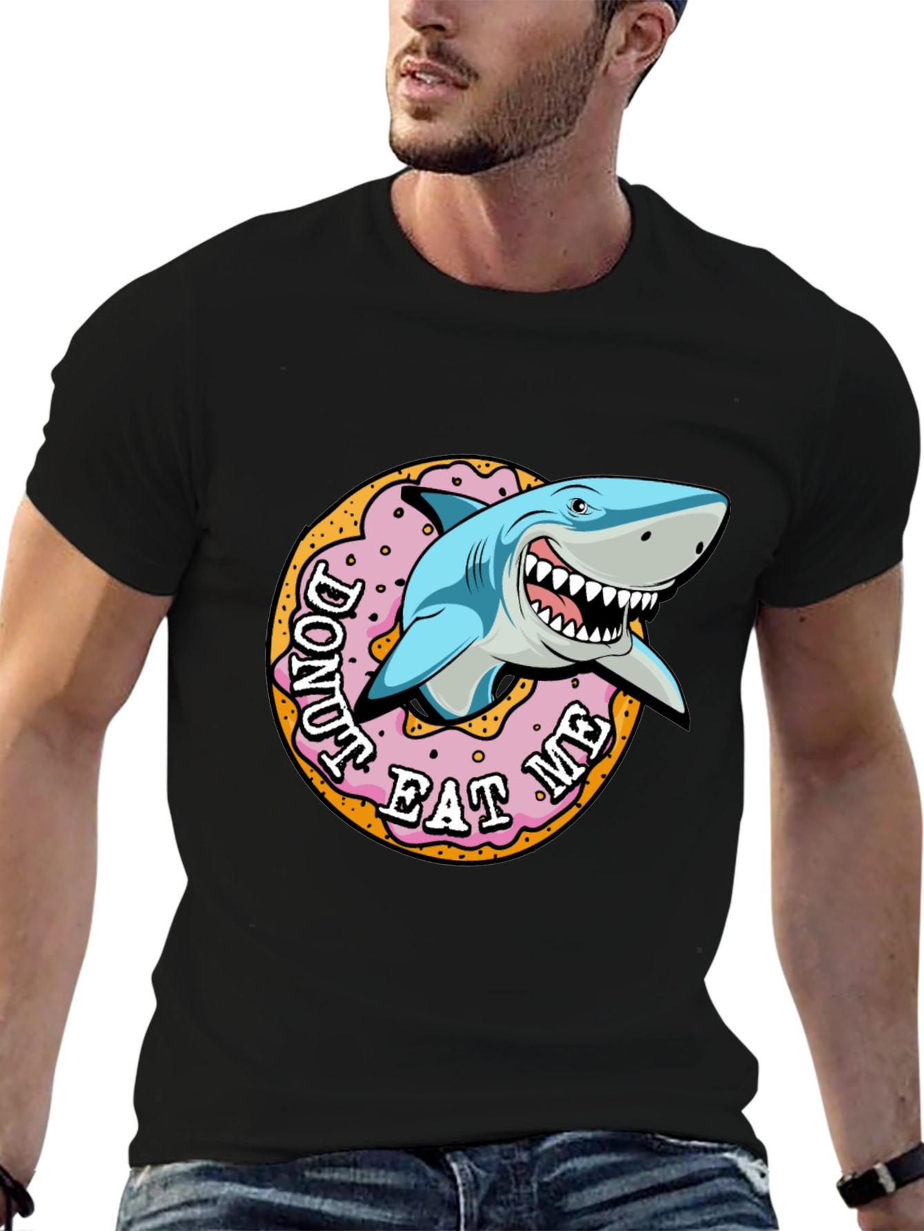 Black Donut Eat Me Shark Graphic Tee view 6