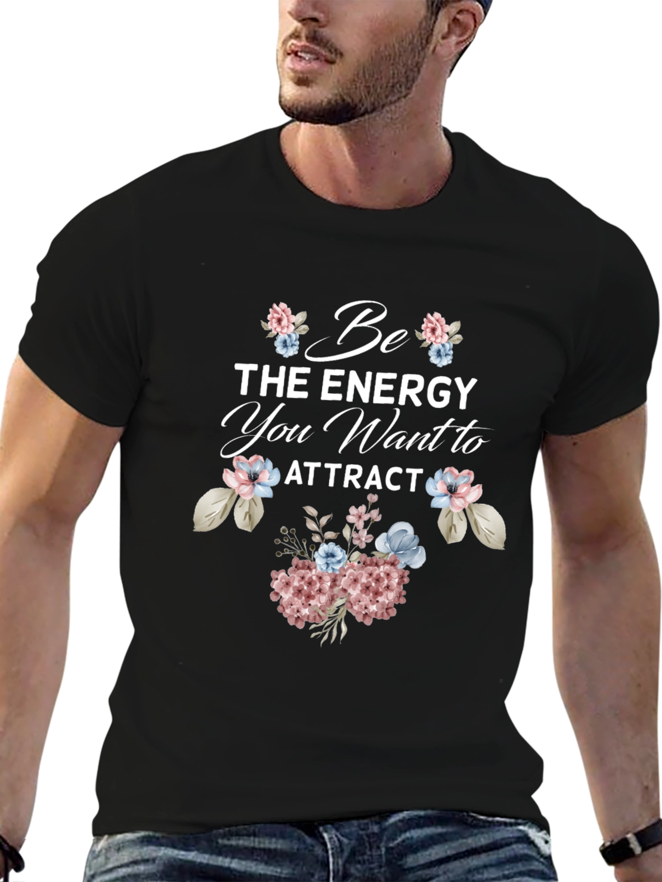 Black Be the Energy Graphic Tee - Floral Design view 6