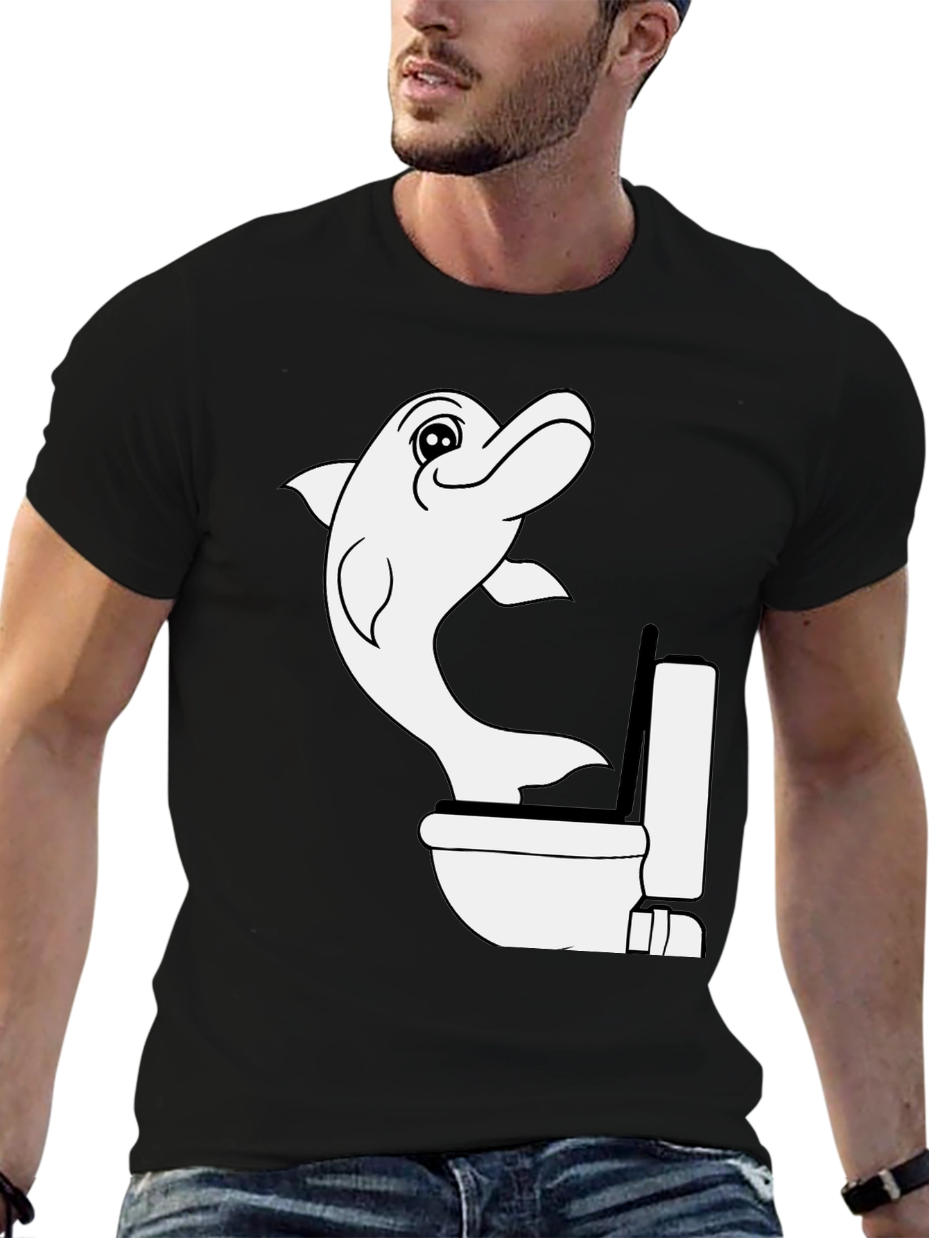 Black Dolphin Toilet Humor T-Shirt view 6
