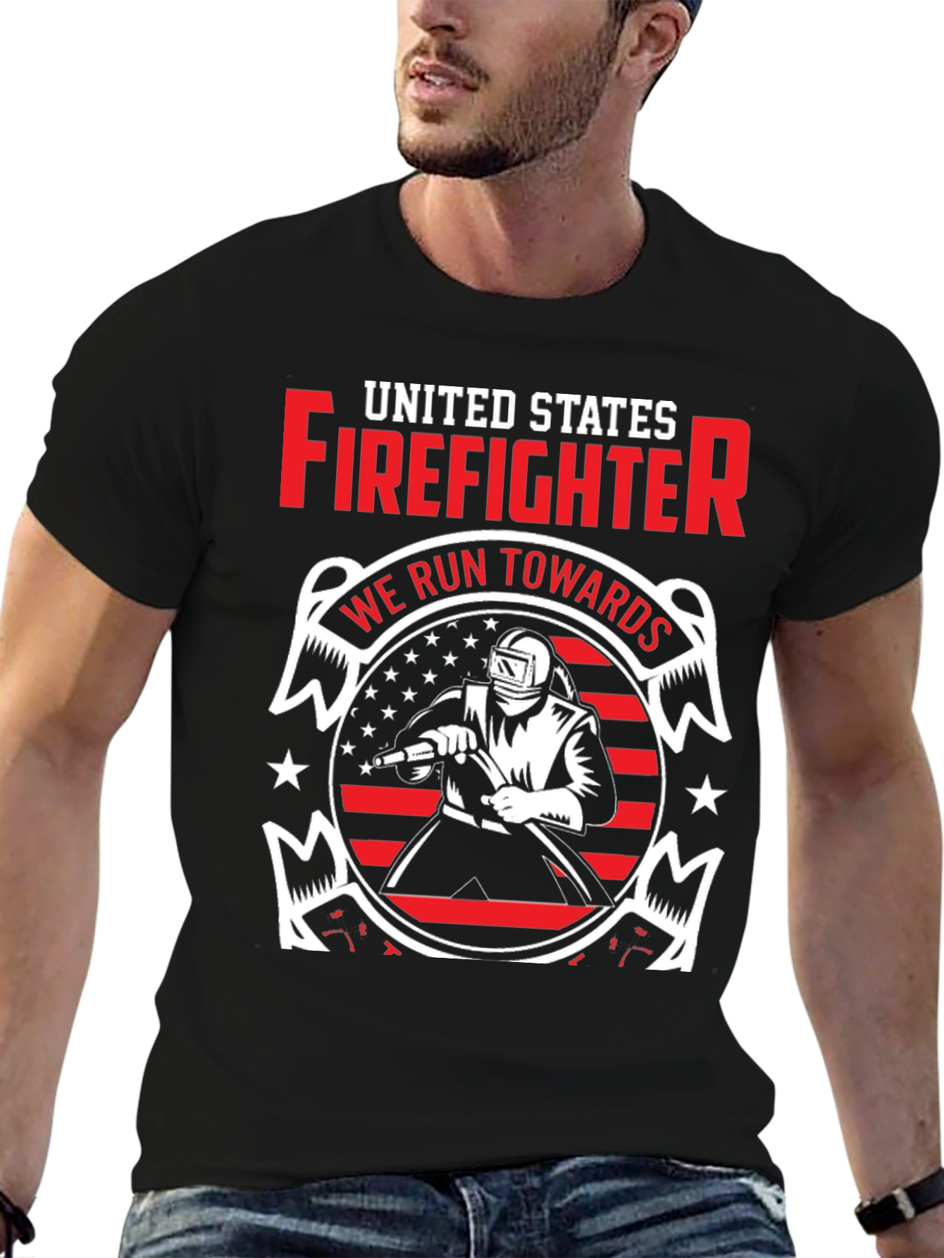 Black United States Firefighter Graphic T-Shirt view 6