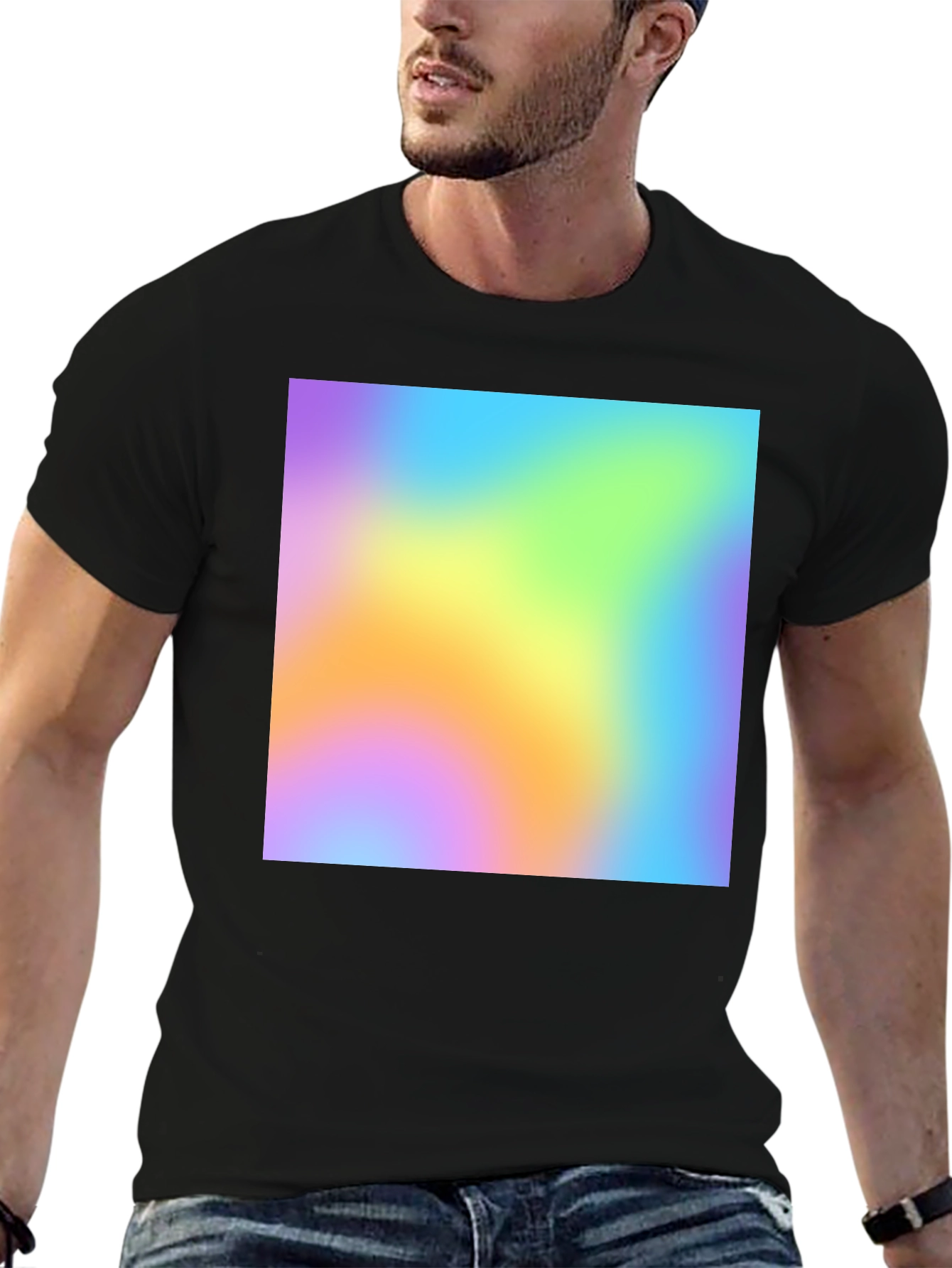 Black Vibrant Blur Graphic Tee - Soft Black Cotton Blend view 6